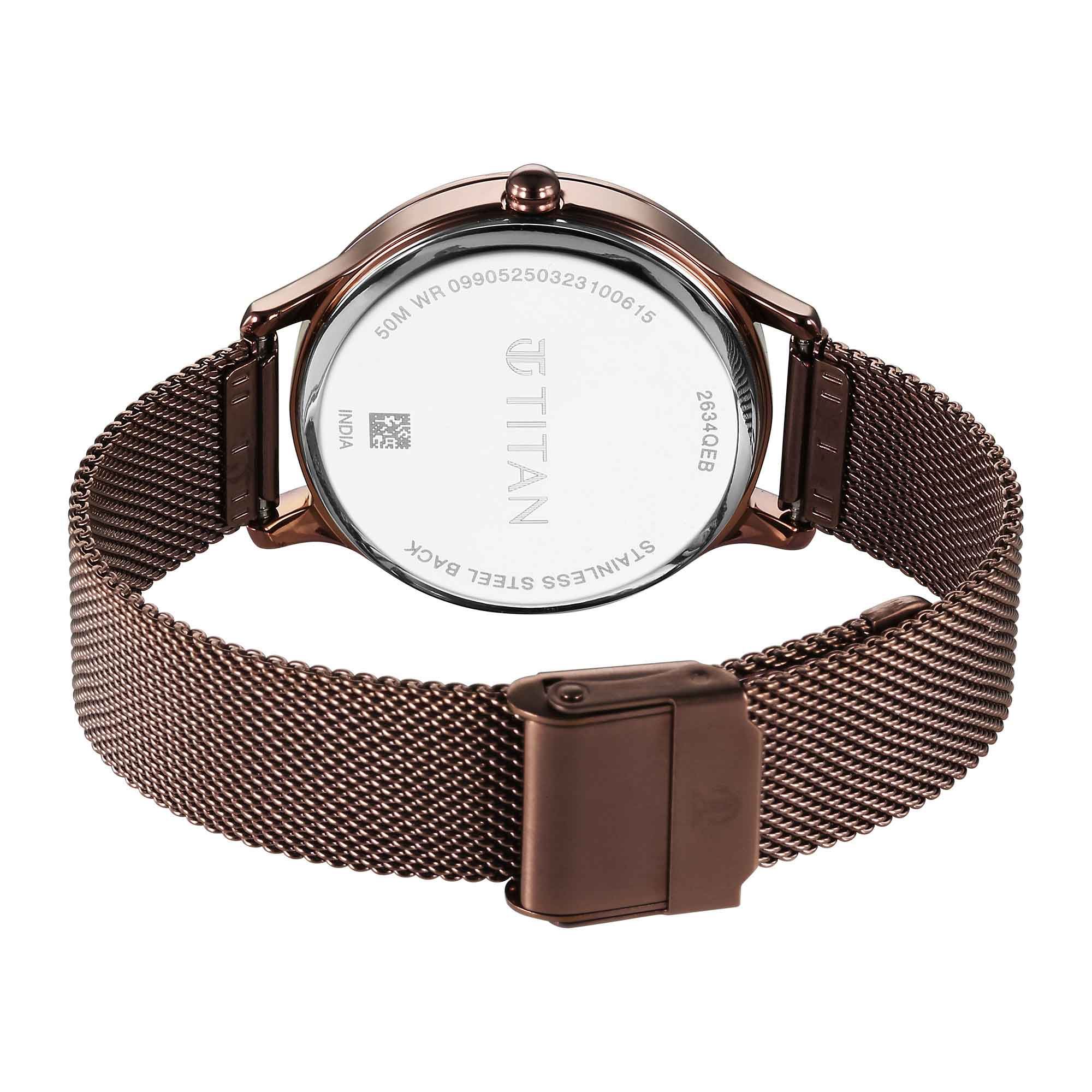 Titan Purple Glam It Up Brown Dial Analog with Date Stainless Steel Strap Watch for Women - Image 5