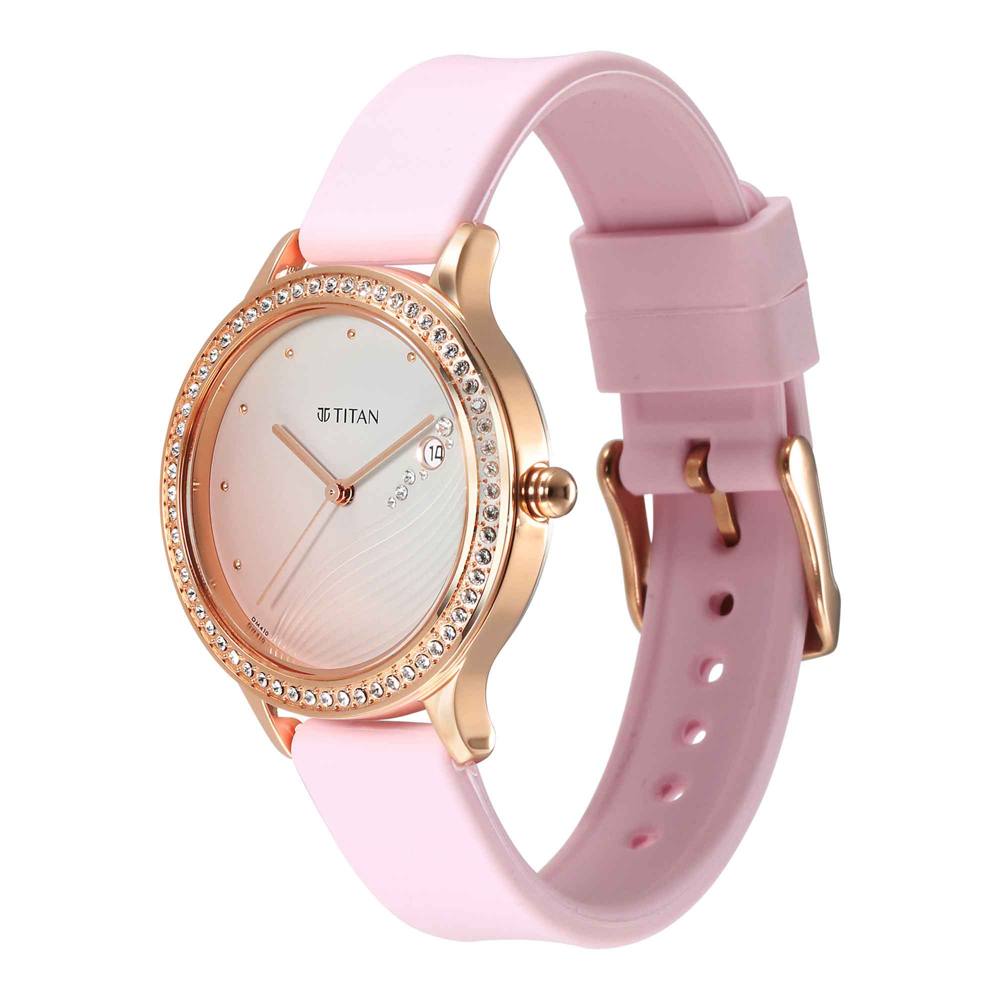 Titan Purple Glam It Up Pink Dial Analog with Date Silicone Strap Watch for Women - Image 3
