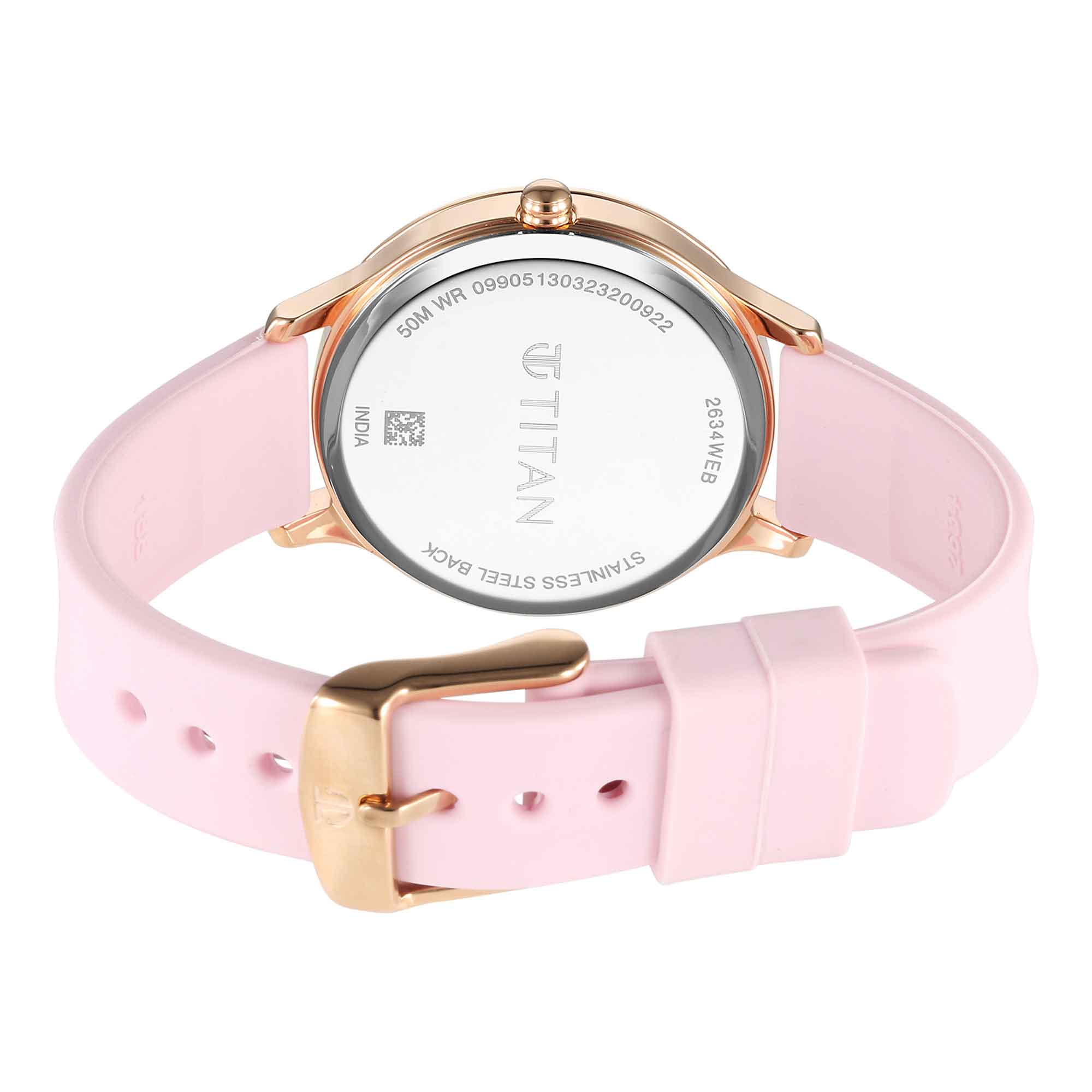 Titan Purple Glam It Up Pink Dial Analog with Date Silicone Strap Watch for Women - Image 5