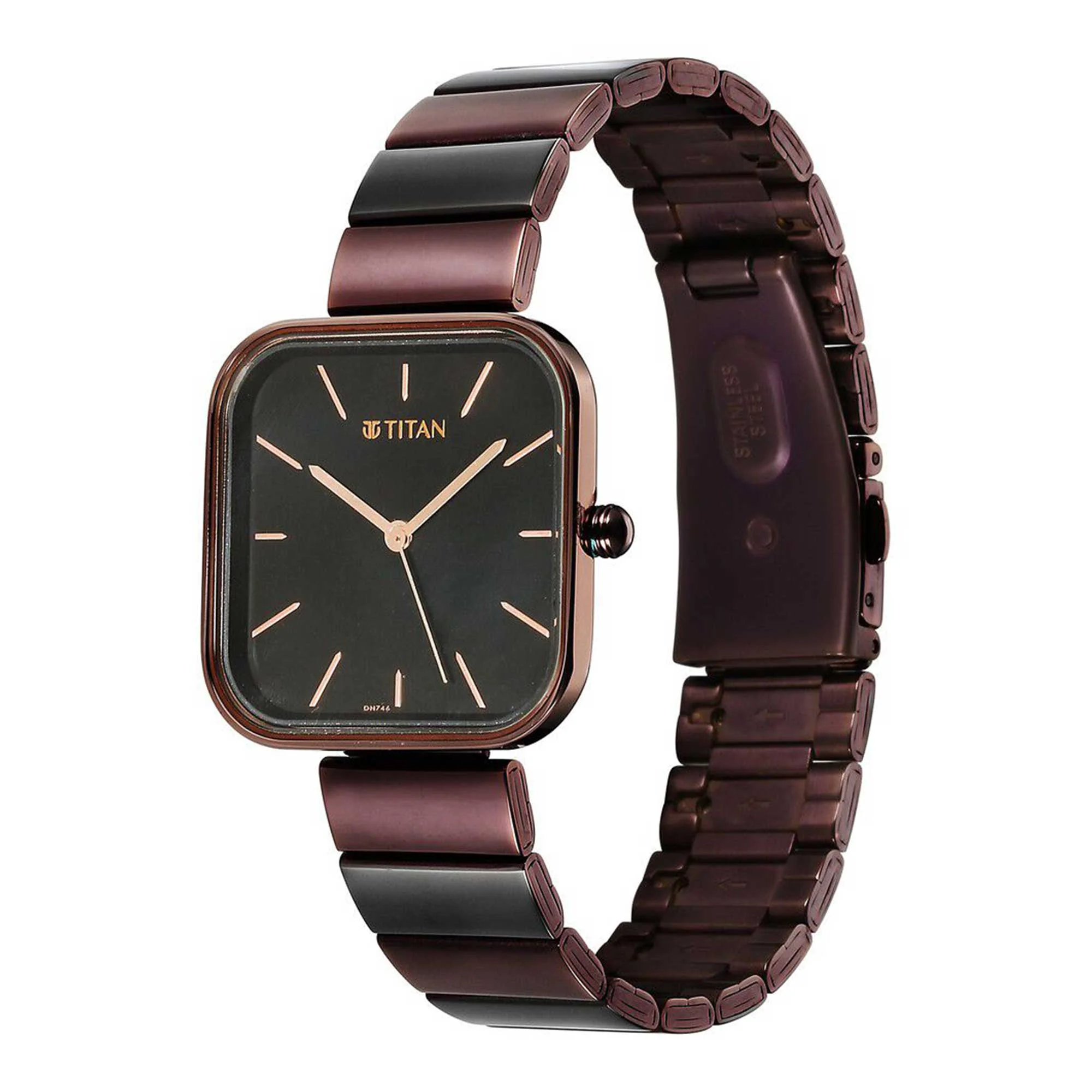 Titan Purple Stackables Quartz Analog Black Dial Two Toned Stainless Steel Strap Watch For Women - Image 3