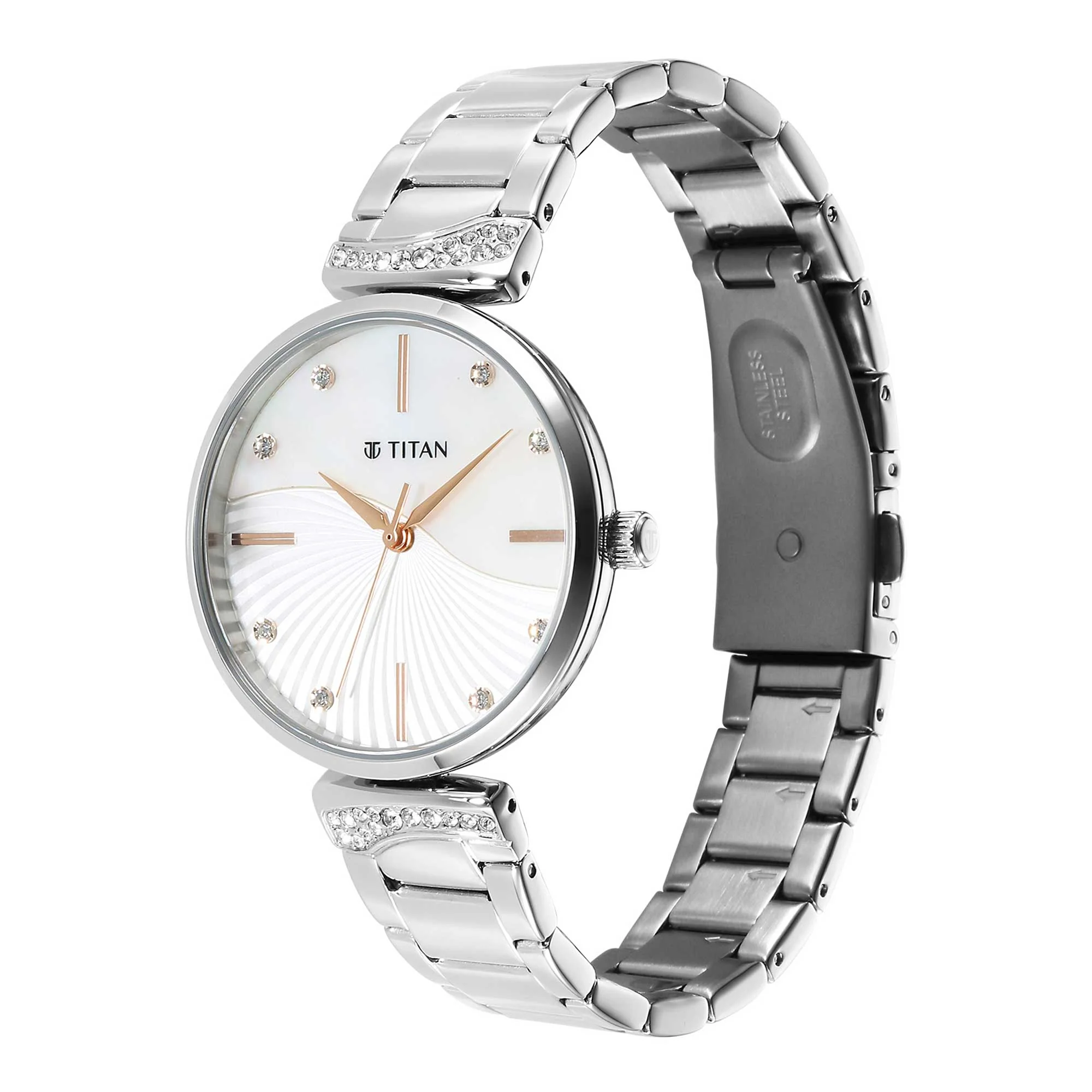 Titan Purple Style Up Quartz Analog Mother Of Pearl Dial Stainless Steel Strap Watch for Women - Image 3