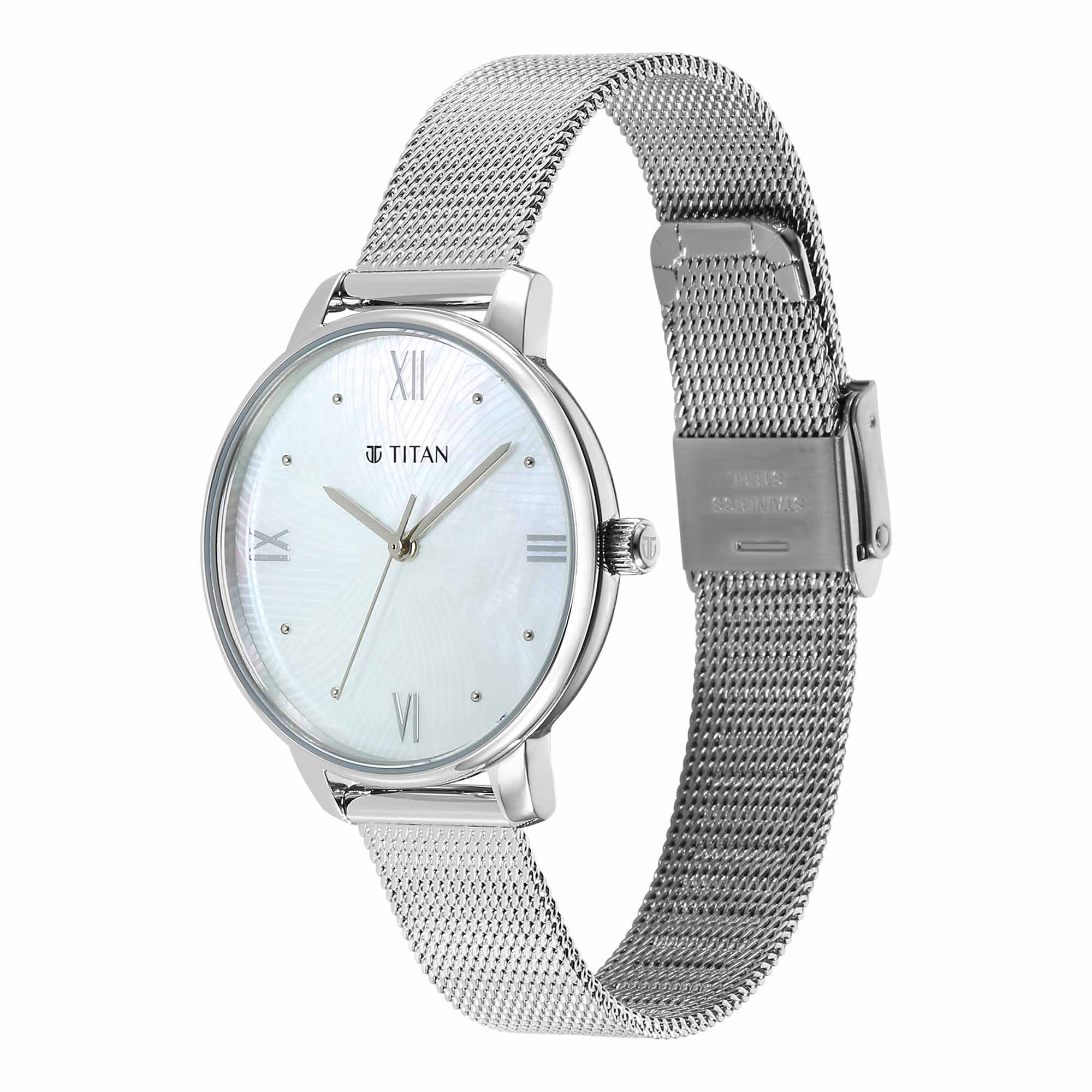Titan Purple Style Up Quartz Analog Mother Of Pearl Dial Stainless Steel Strap Watch for Women - Image 3