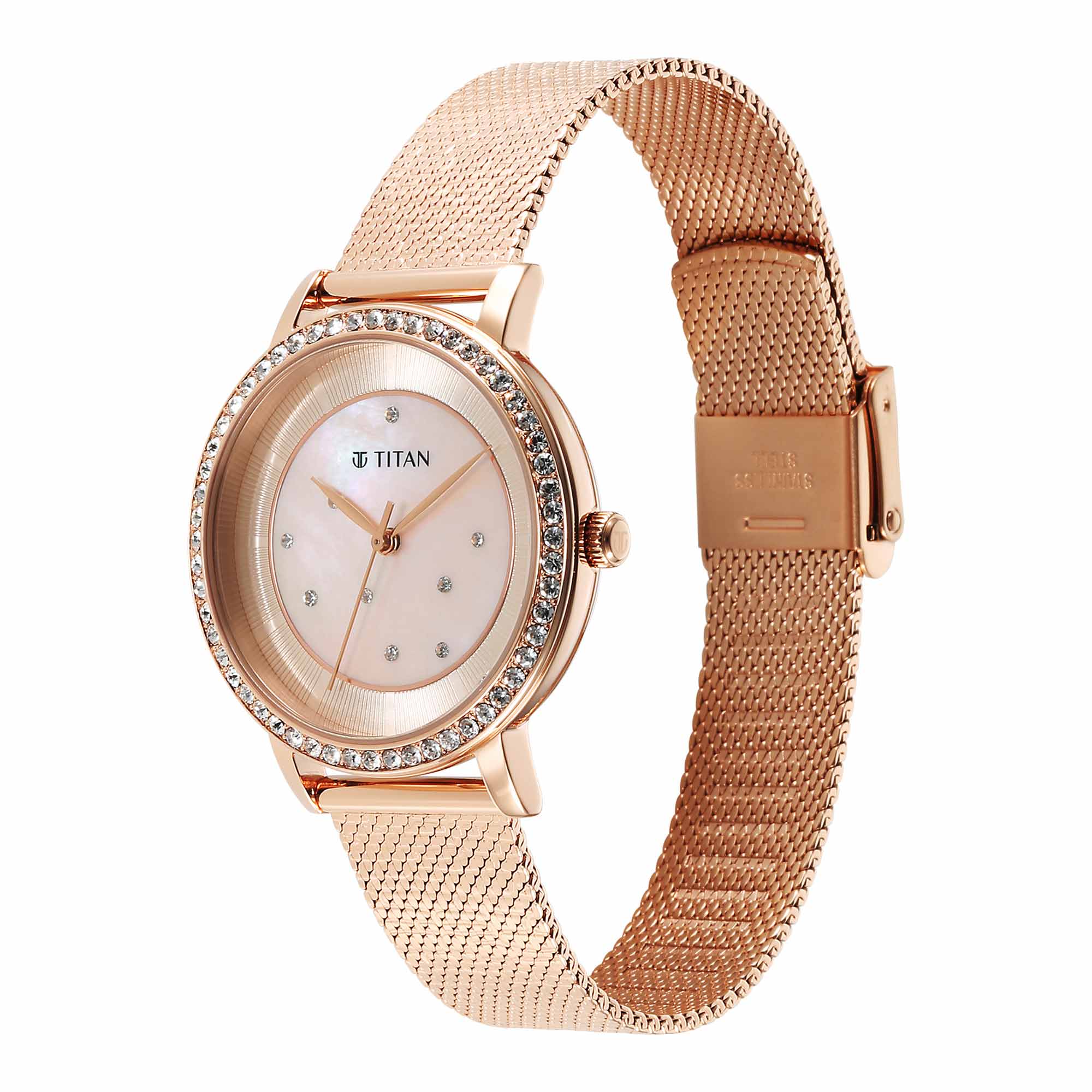 Titan Purple Style Up Quartz Analog Pink Dial Stainless Steel Strap Watch for Women - Image 3