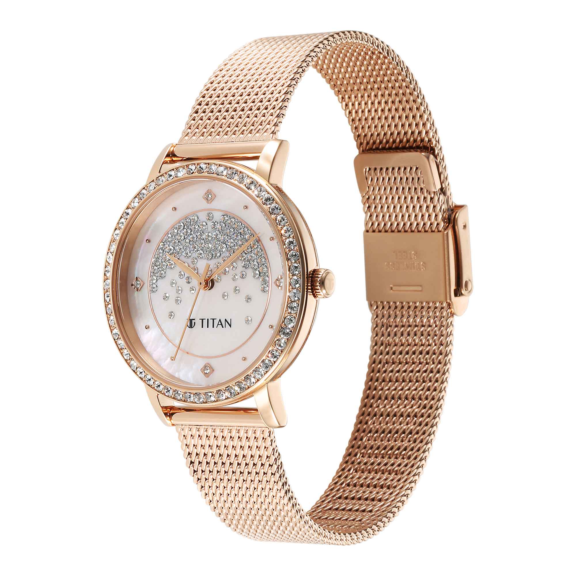Titan Purple Style Up Quartz Analog Pink Dial Stainless Steel Strap Watch for Women - Image 3