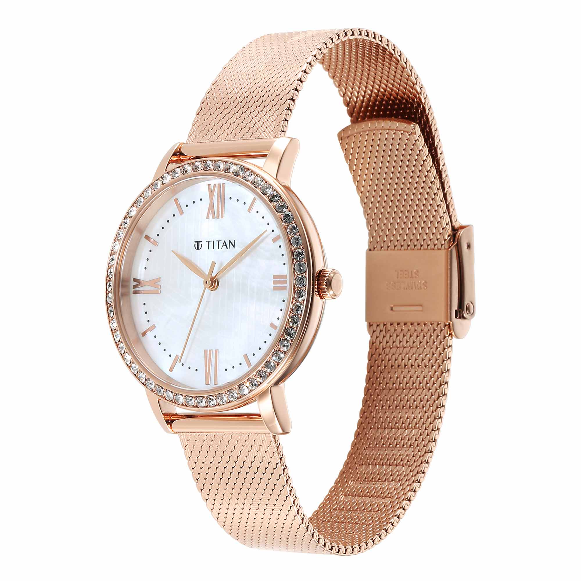 Titan Purple Style Up Quartz Analog White Dial Stainless Steel Strap Watch for Women - Image 3