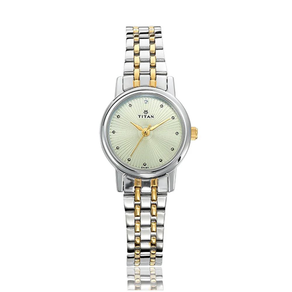 Titan Quartz Analog Champagne Dial Stainless Steel Strap Watch for Women - Image 2