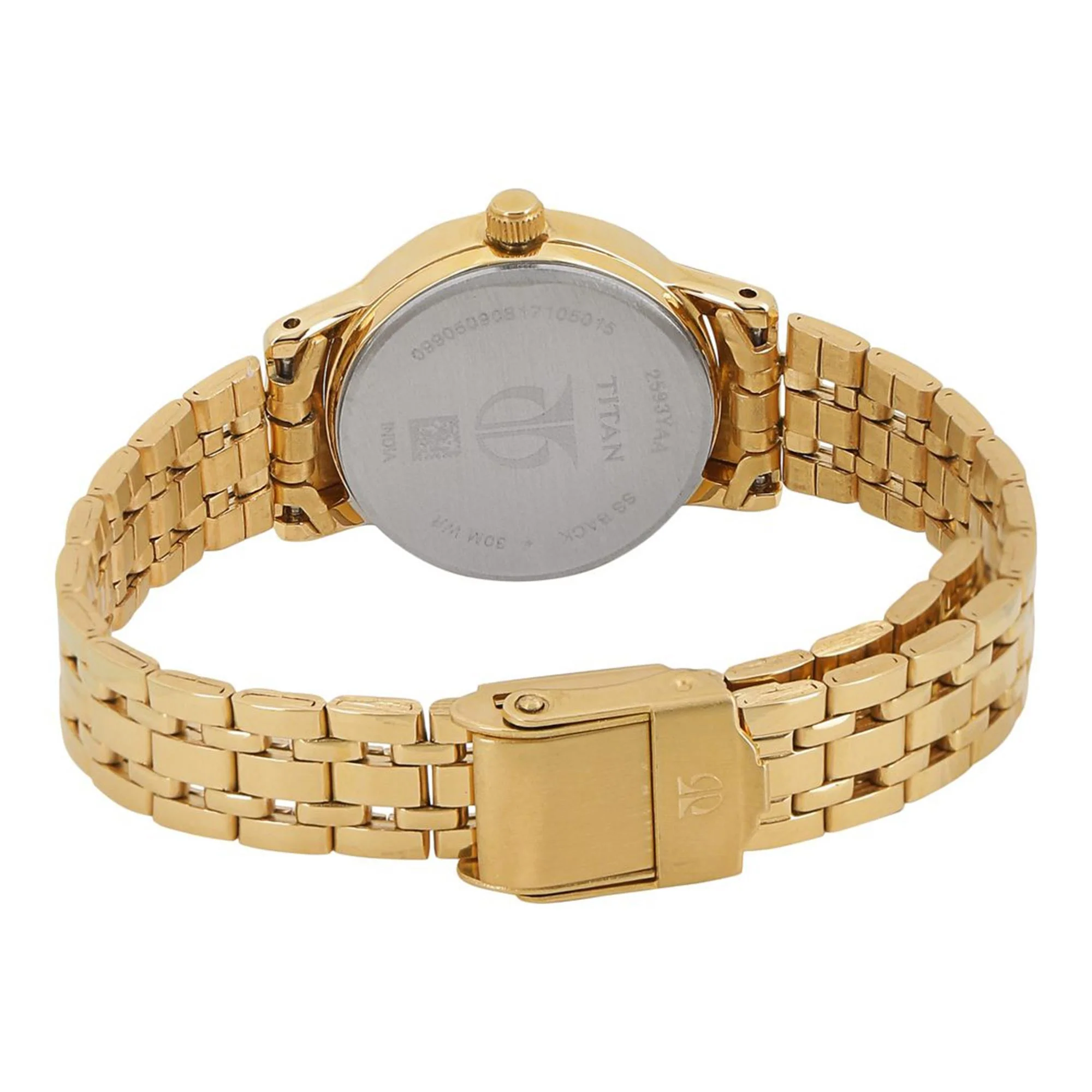 Titan Quartz Analog Champagne Round Dial Golden Stainless Steel Strap Watch For Women - Image 4