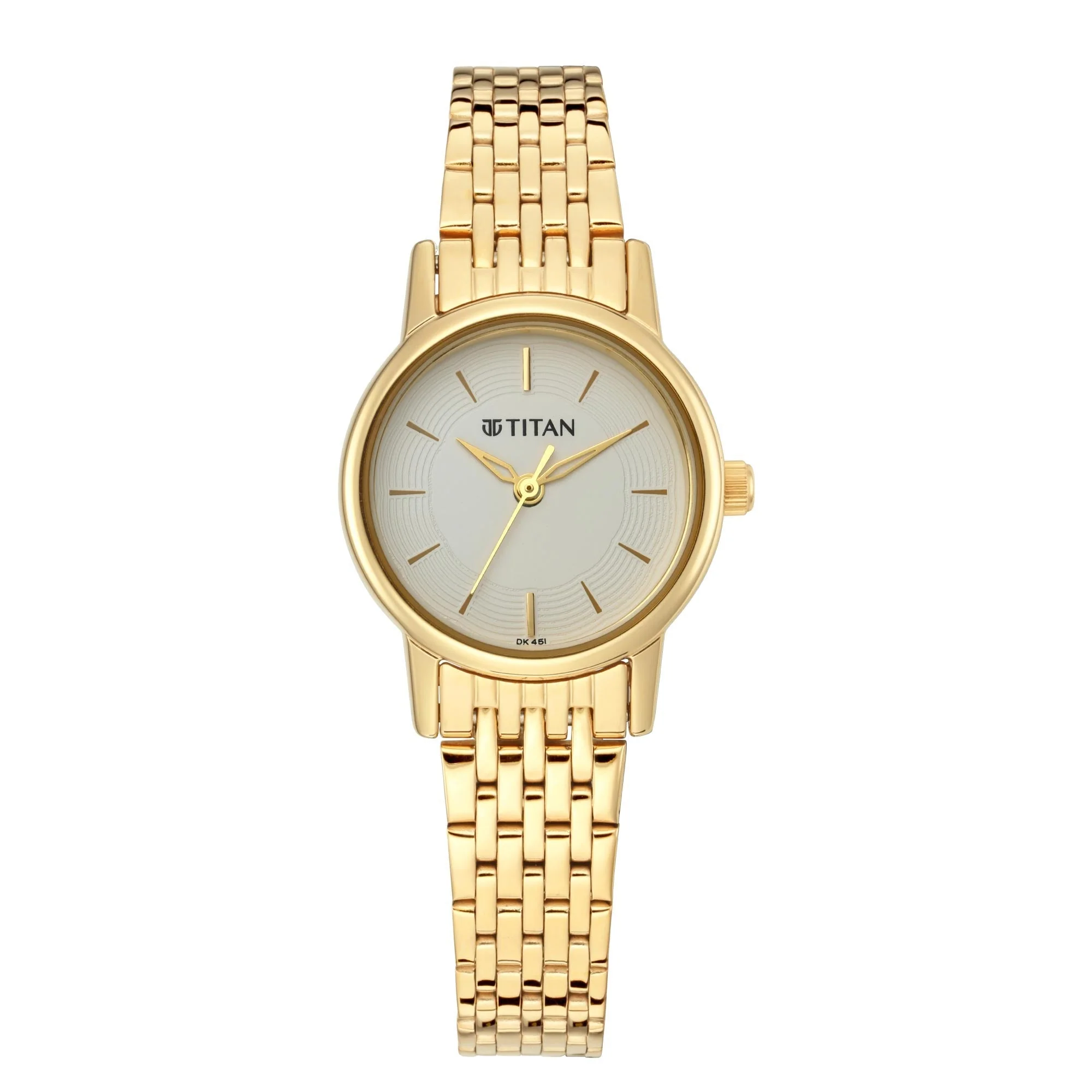 Titan Quartz Analog White Dial Golden Metal Strap Watch For Women