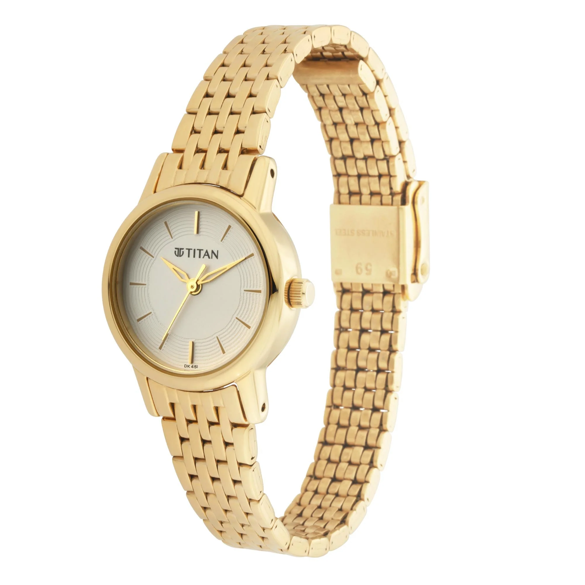 Titan Quartz Analog White Dial Golden Metal Strap Watch For Women - Image 3