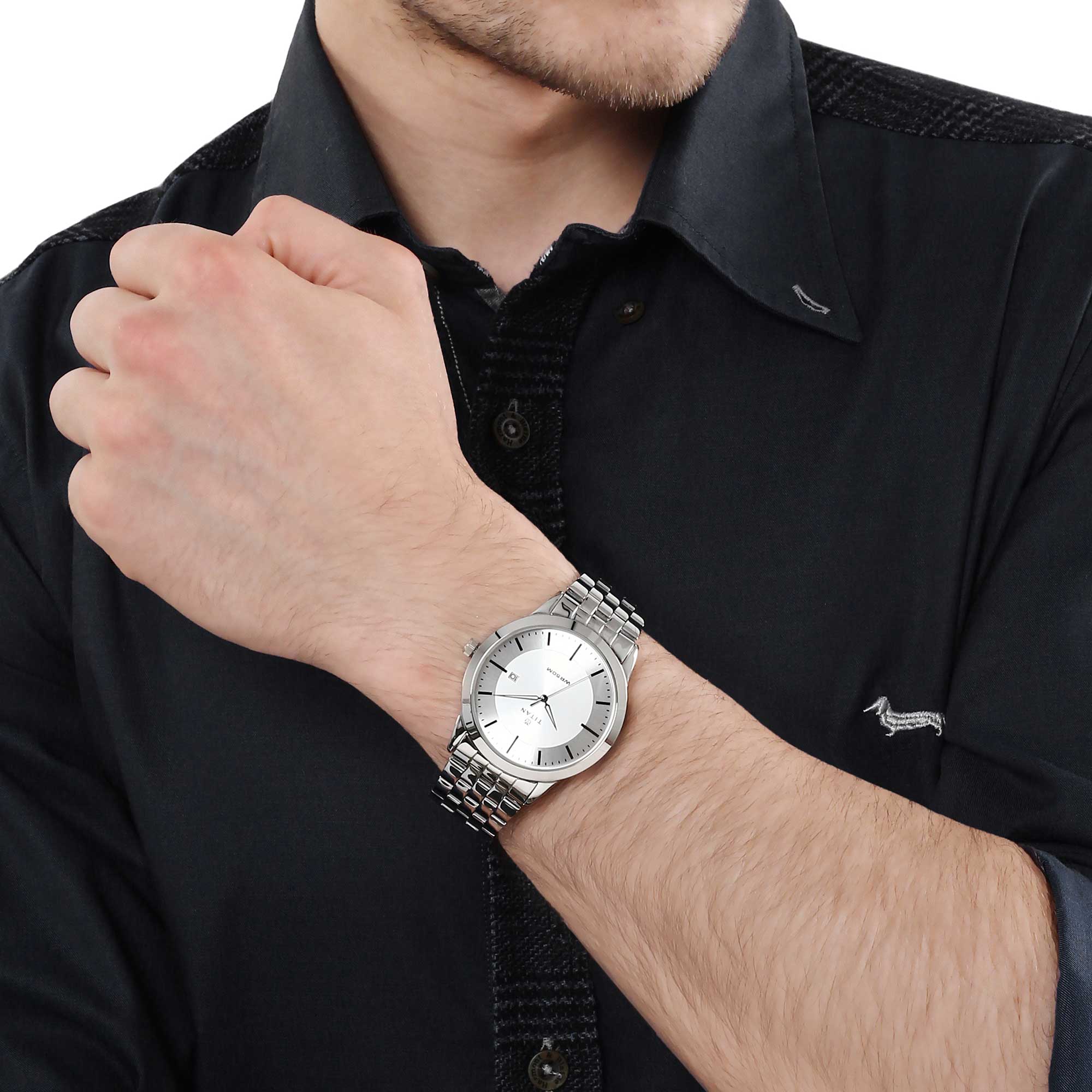 Titan Quartz Analog with Date White Dial Stainless Steel Strap Watch for Men - Image 6
