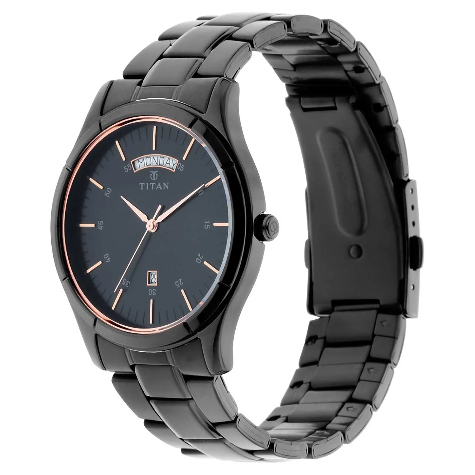 Titan Quartz Analog with Day and Date Black Dial Stainless Steel Strap Watch for Men 1767NM01 - Image 2