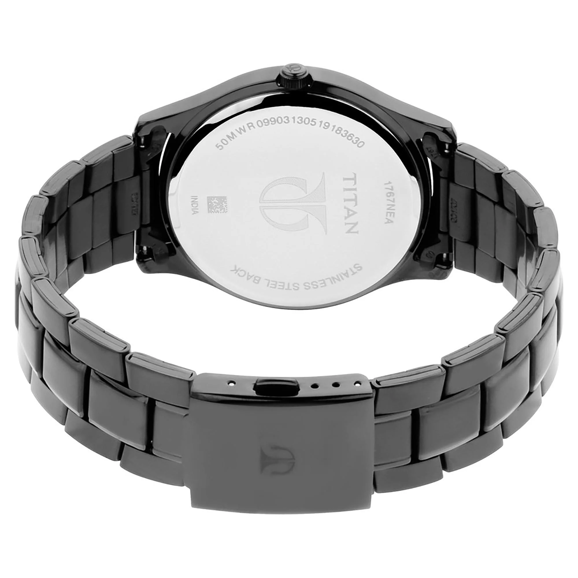 Titan Quartz Analog with Day and Date Black Dial Stainless Steel Strap Watch for Men 1767NM01 - Image 4