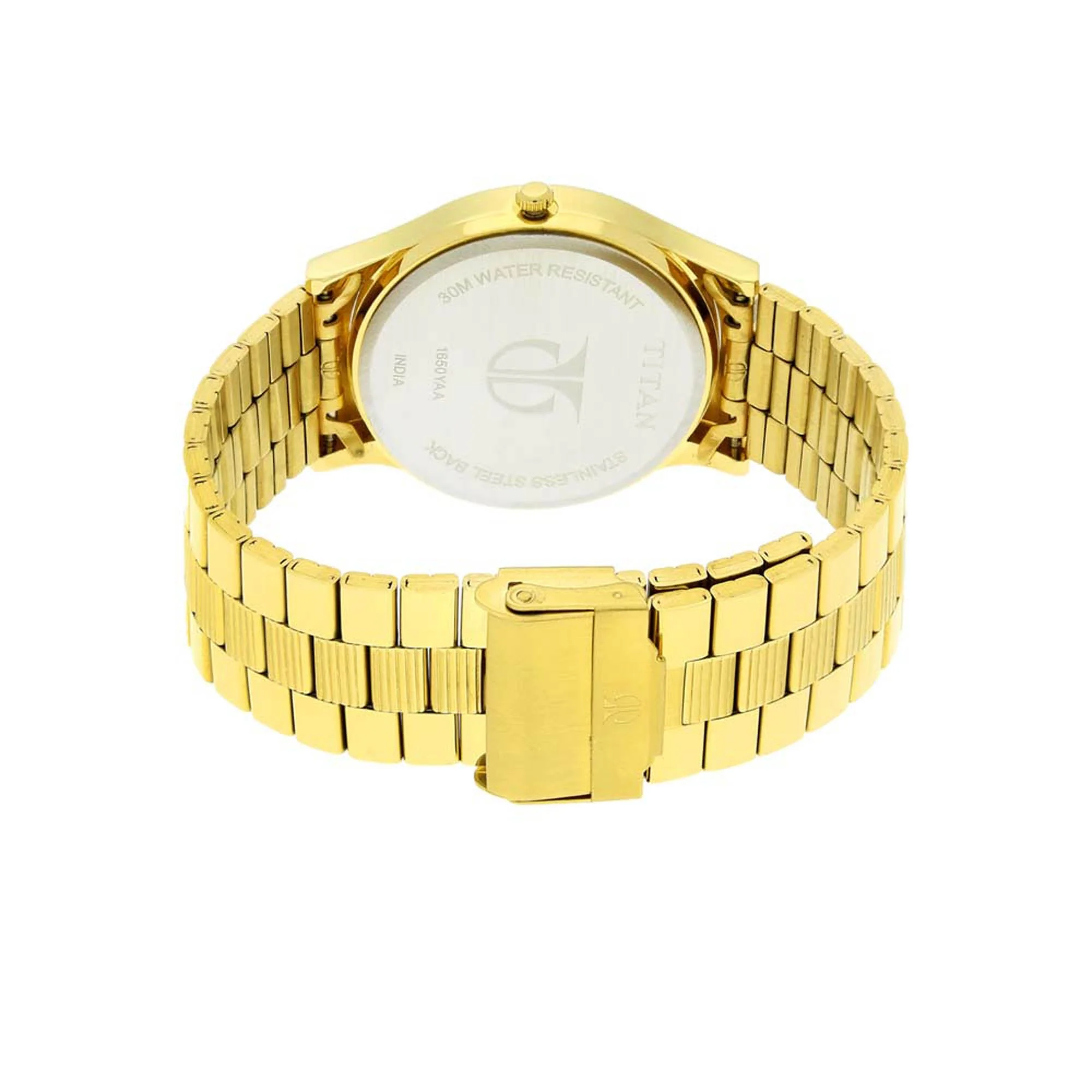Titan Quartz Analog with Day and Date Golden Dial Stainless Steel Strap Watch for Men - Image 5