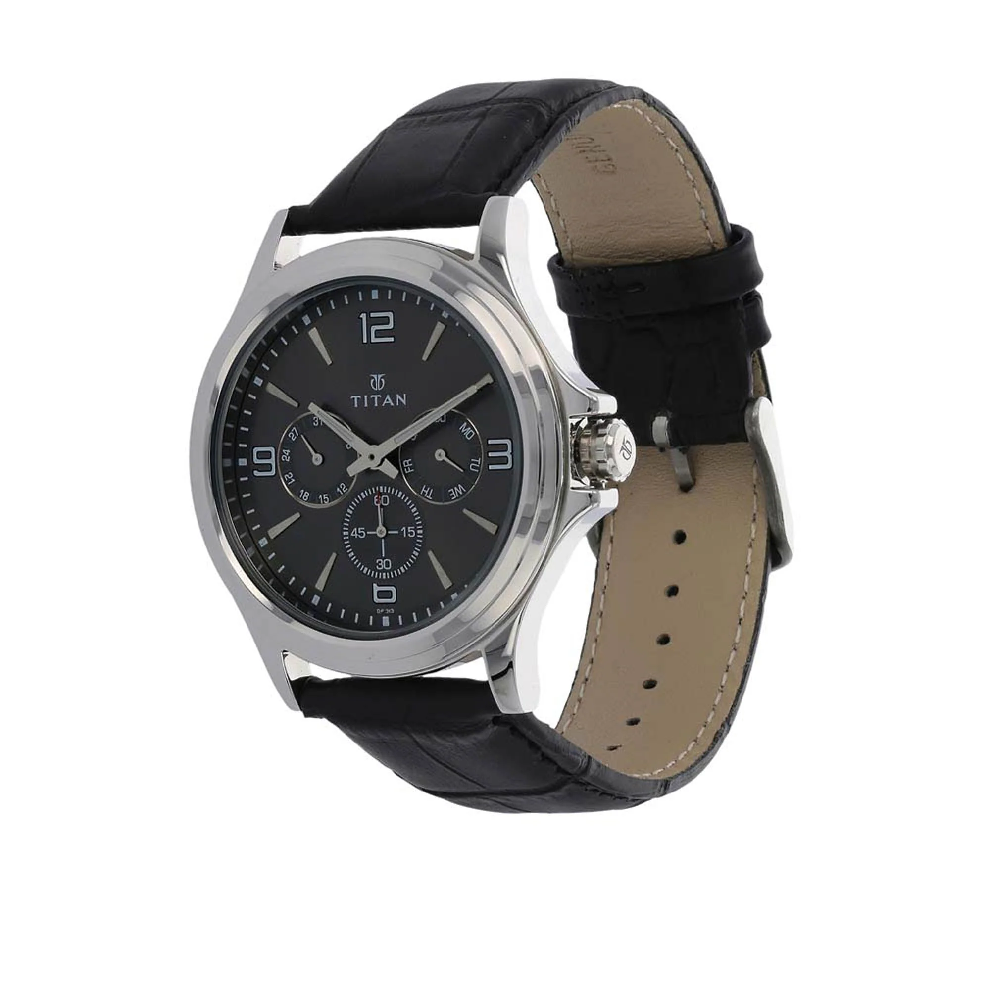 Titan Quartz Multifunction Anthracite Dial Leather Strap watch for Men - Image 2