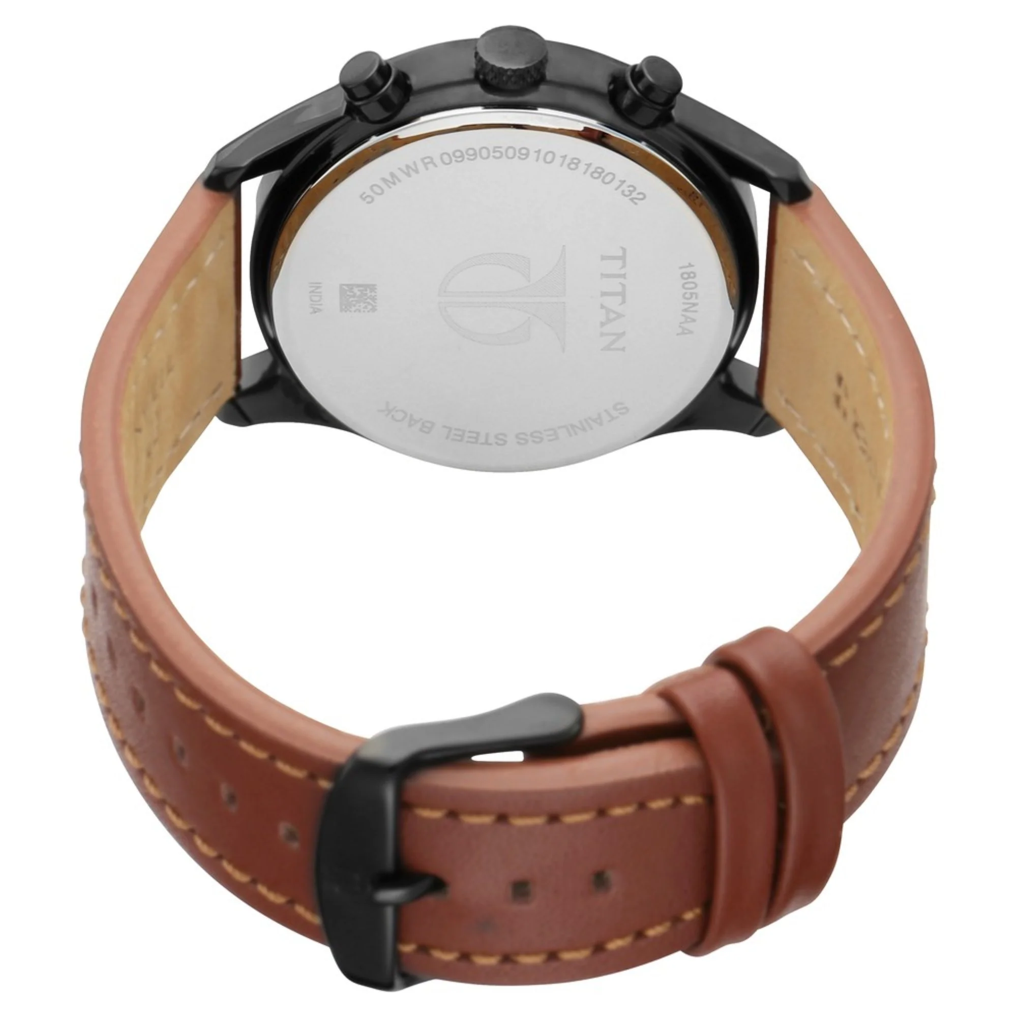 Workwear Watch with Black Dial & Brown Leather Strap - Image 4