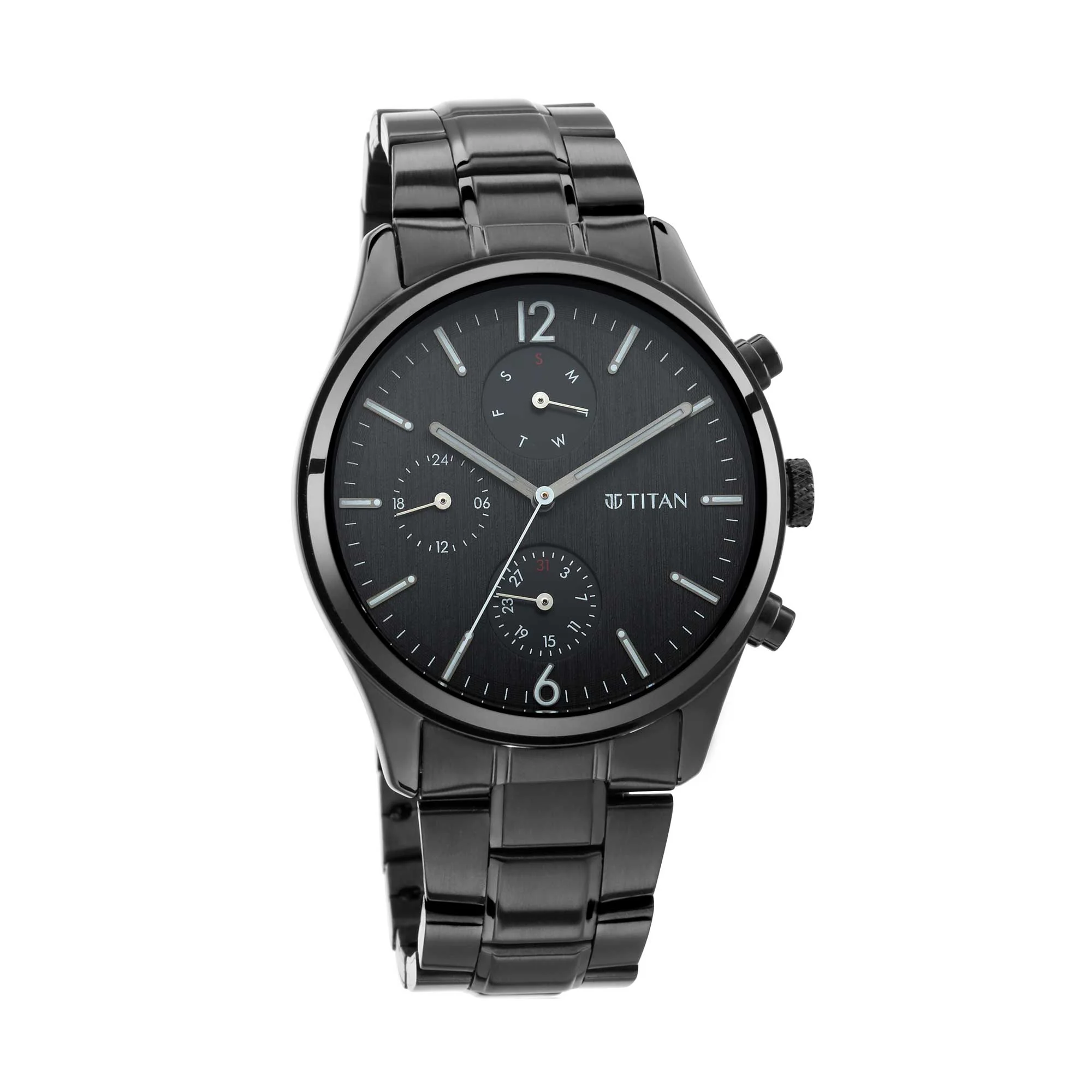 Titan Quartz Multifunction Black Dial Metal Strap Watch for Men - Image 3