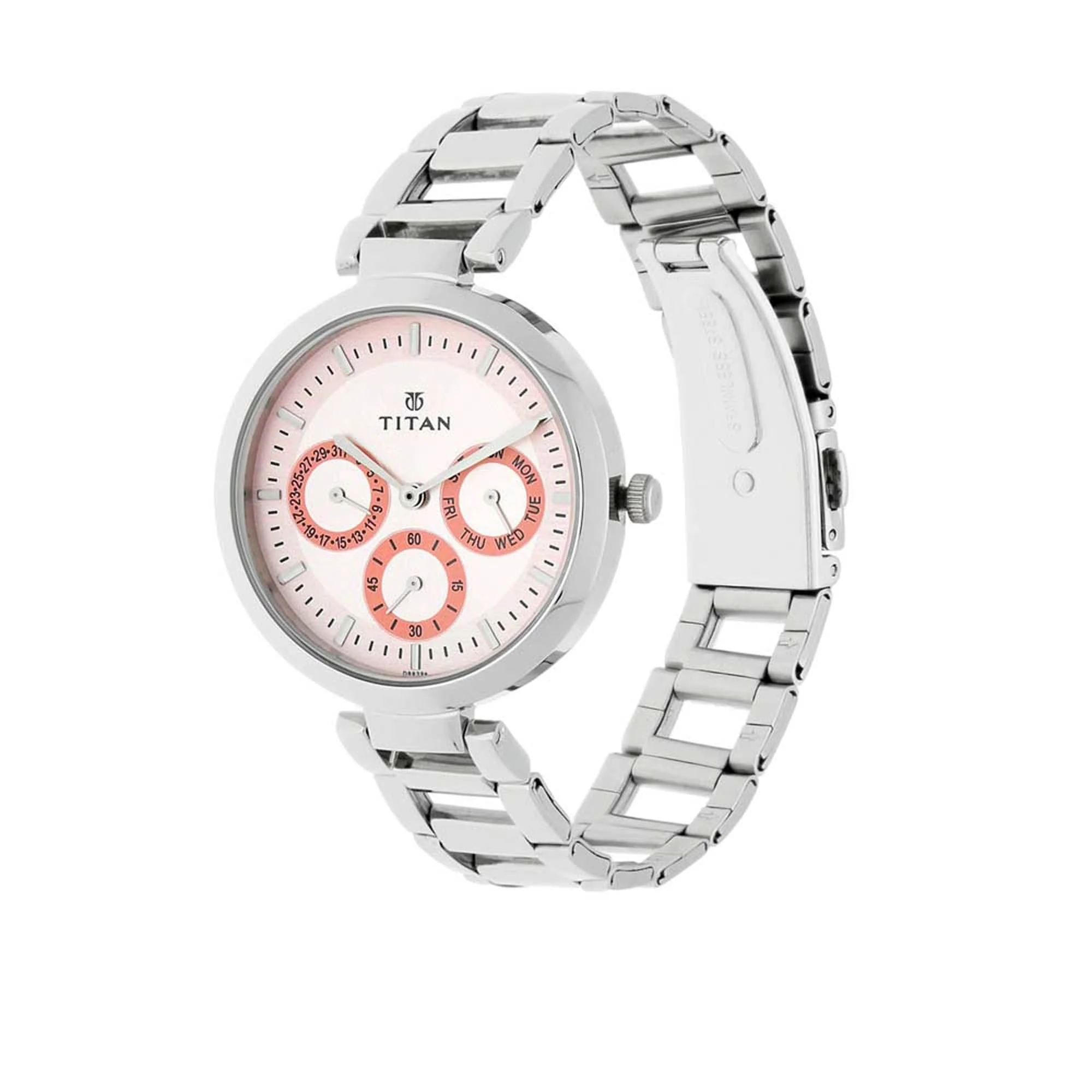 Titan Quartz Multifunction Pink Dial Stainless Steel Strap Watch for Women - Image 2