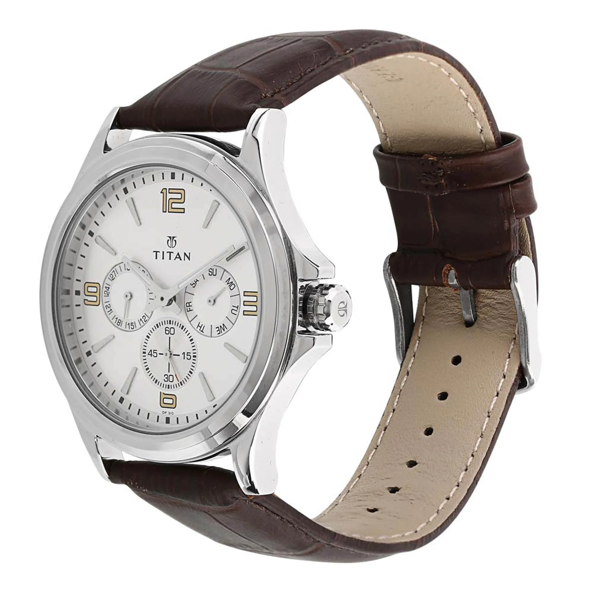 Titan Quartz Multifunction Silver Dial Leather Strap Watch for Men - Image 3