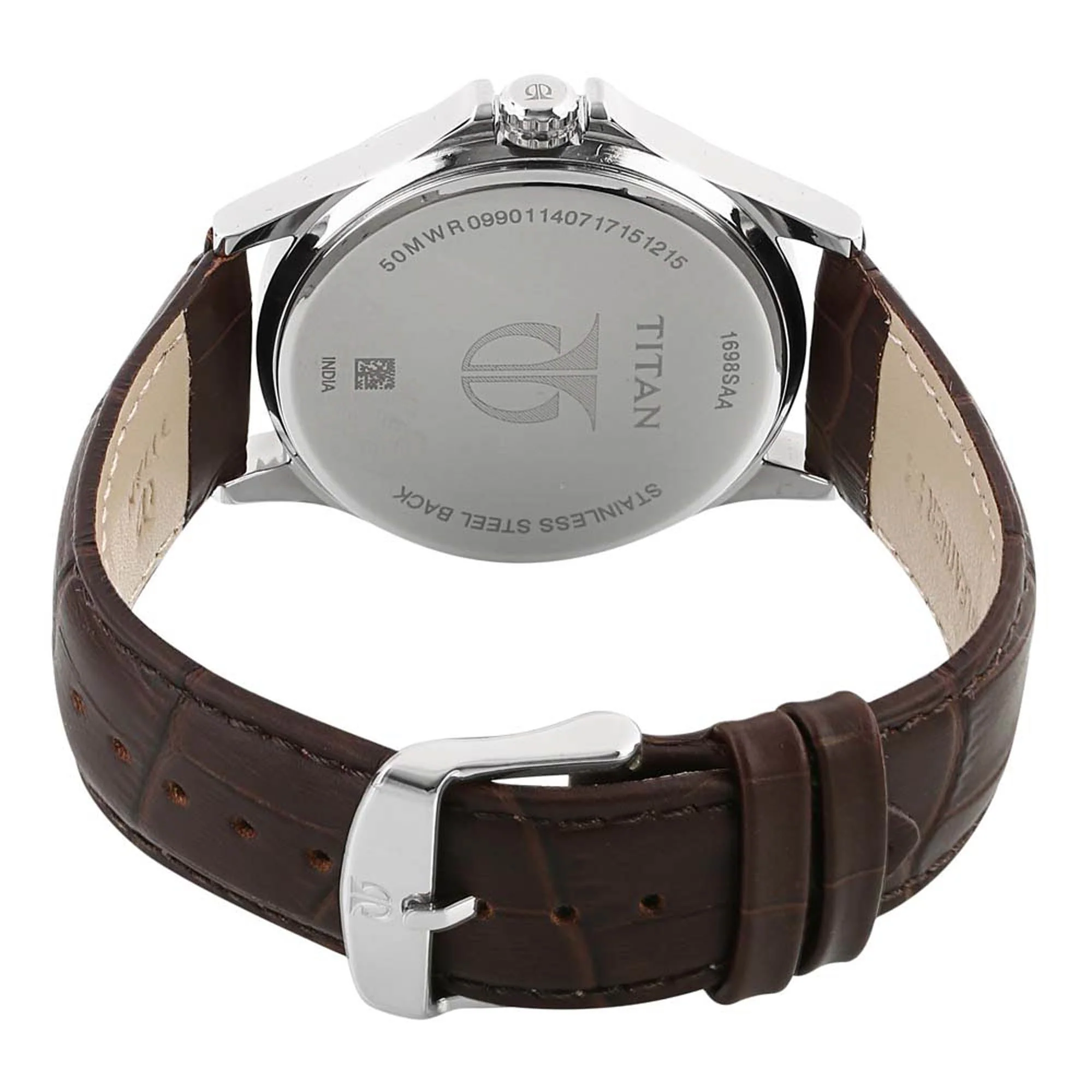 Titan Quartz Multifunction Silver Dial Leather Strap Watch for Men - Image 5