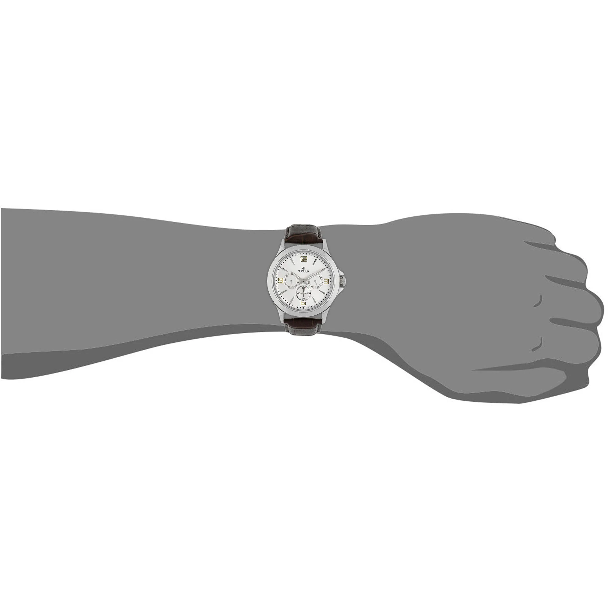 Titan Quartz Multifunction Silver Dial Leather Strap Watch for Men - Image 6