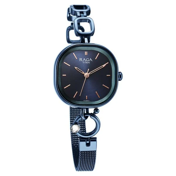 Titan Raga Blue Rectangular Dial Metal Strap Analog Watch for Women - Image 2