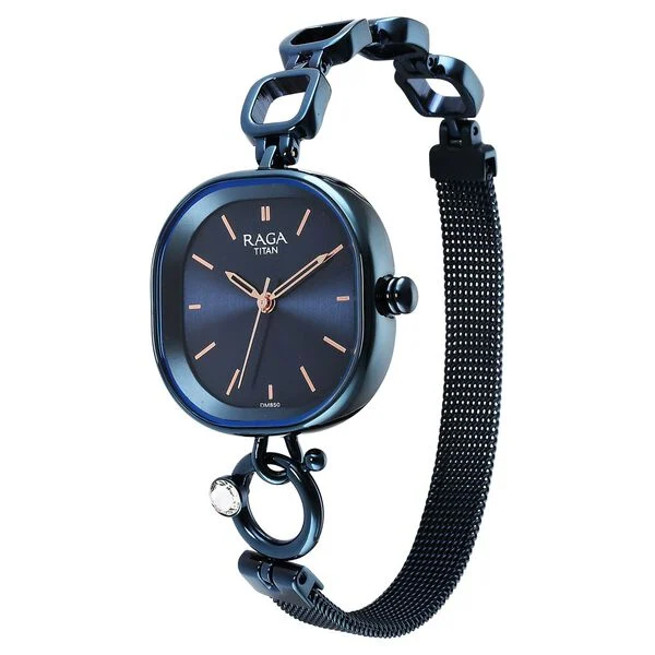 Titan Raga Blue Rectangular Dial Metal Strap Analog Watch for Women - Image 4