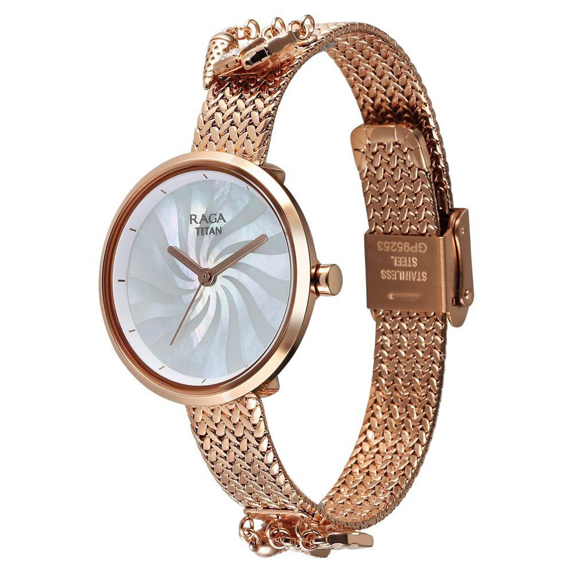 Titan Raga Memoirs Mother Of Pearl Dial With Rose Gold Metal Strap Watch For Women - Image 3