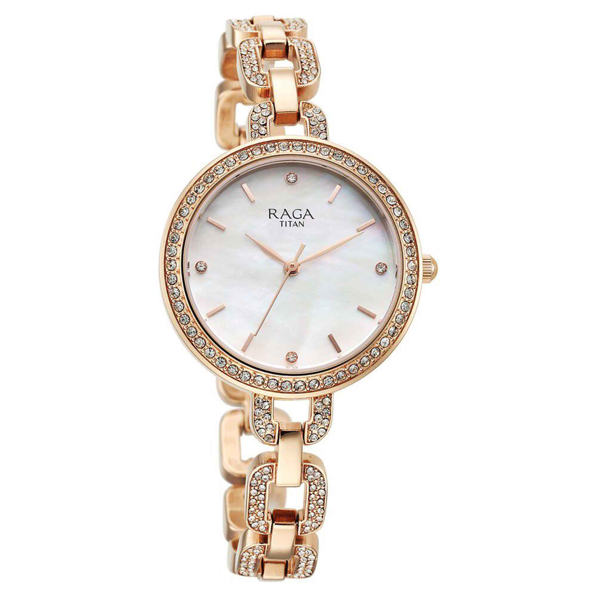 Titan Raga Showstopper Quartz Analog Mother Of Pearl Dial Rose Gold Metal Strap Watch For Women - Image 2
