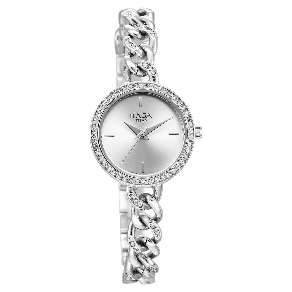 Titan Raga Showstopper Quartz Analog Silver Dial Metal Strap Watch for Women 95288SM01 - Image 2