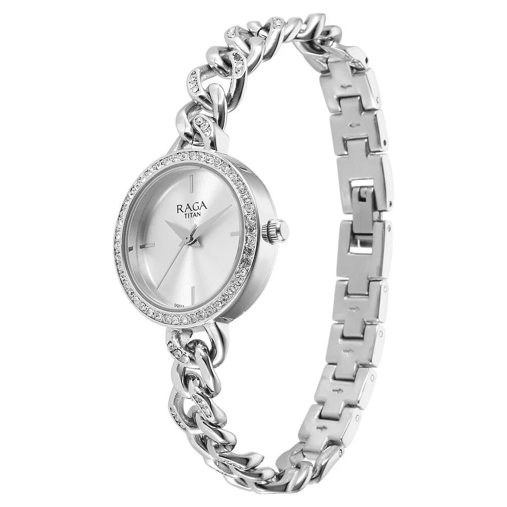 Titan Raga Showstopper Quartz Analog Silver Dial Metal Strap Watch for Women 95288SM01 - Image 3