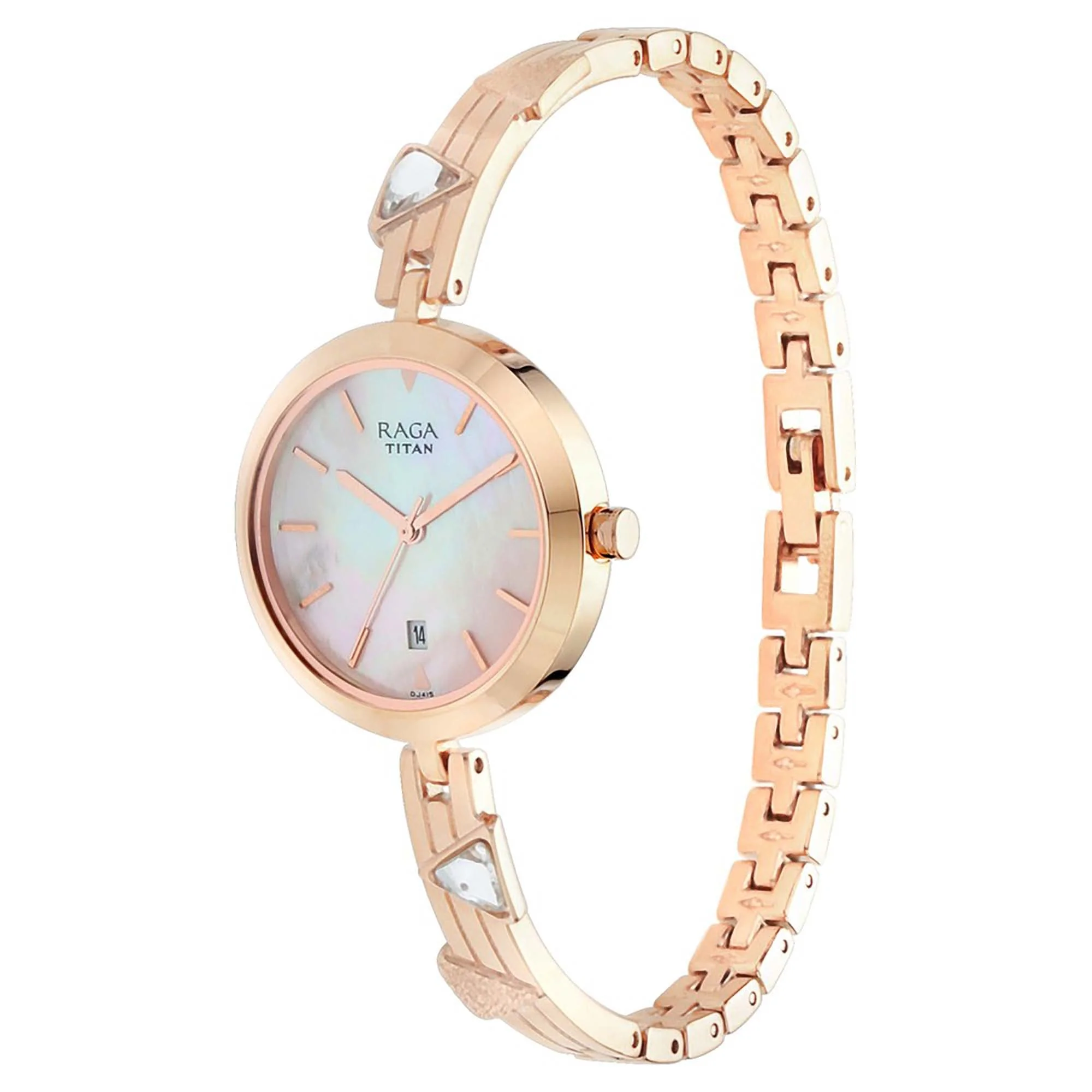 Titan Raga Viva Mother of Pearl Dial Rose Gold Metal Strap Analog with Date Watch for Women - Image 2