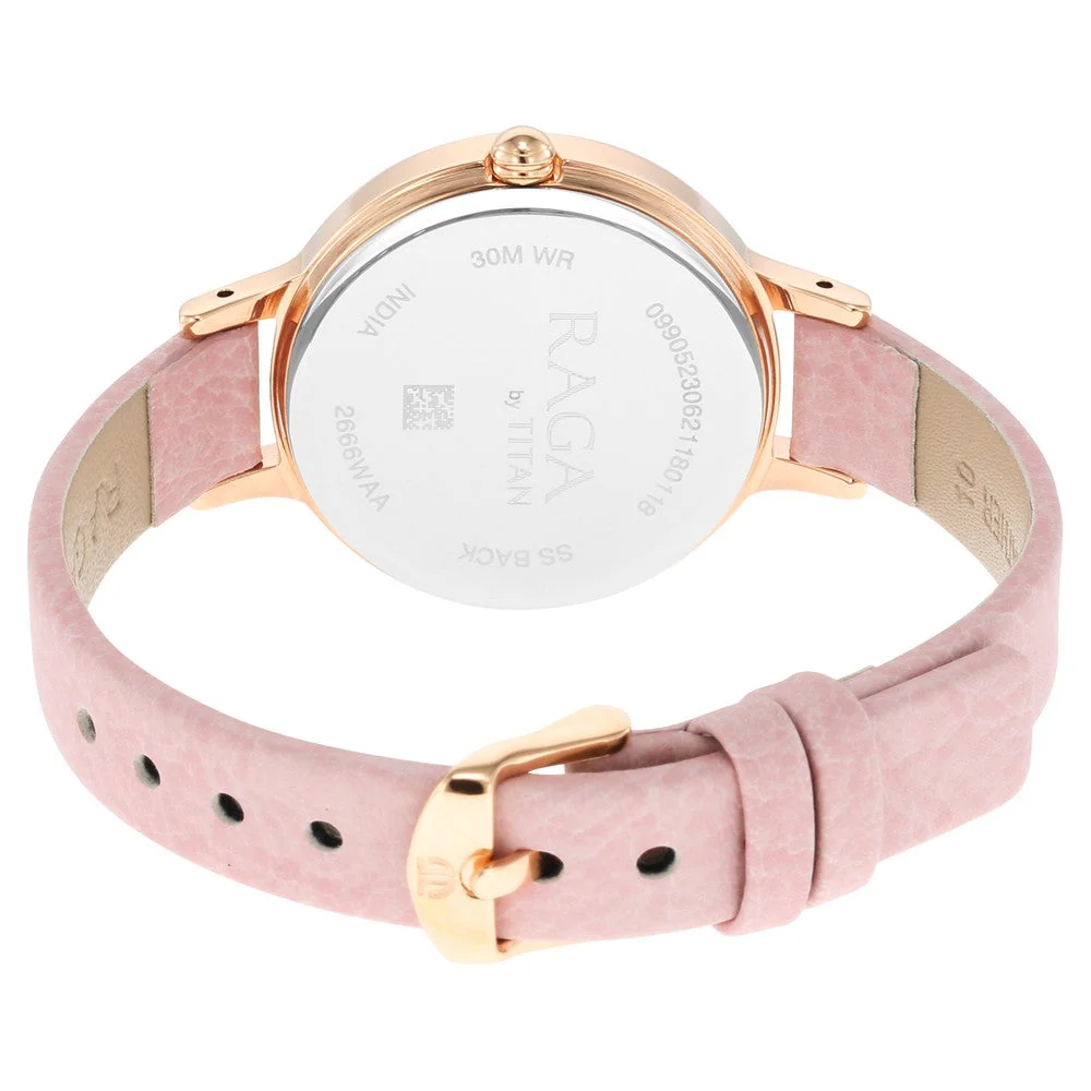 Titan Raga Viva Quartz Analog with Date White Dial Leather Strap Watch for Women 2666WL01 - Image 3