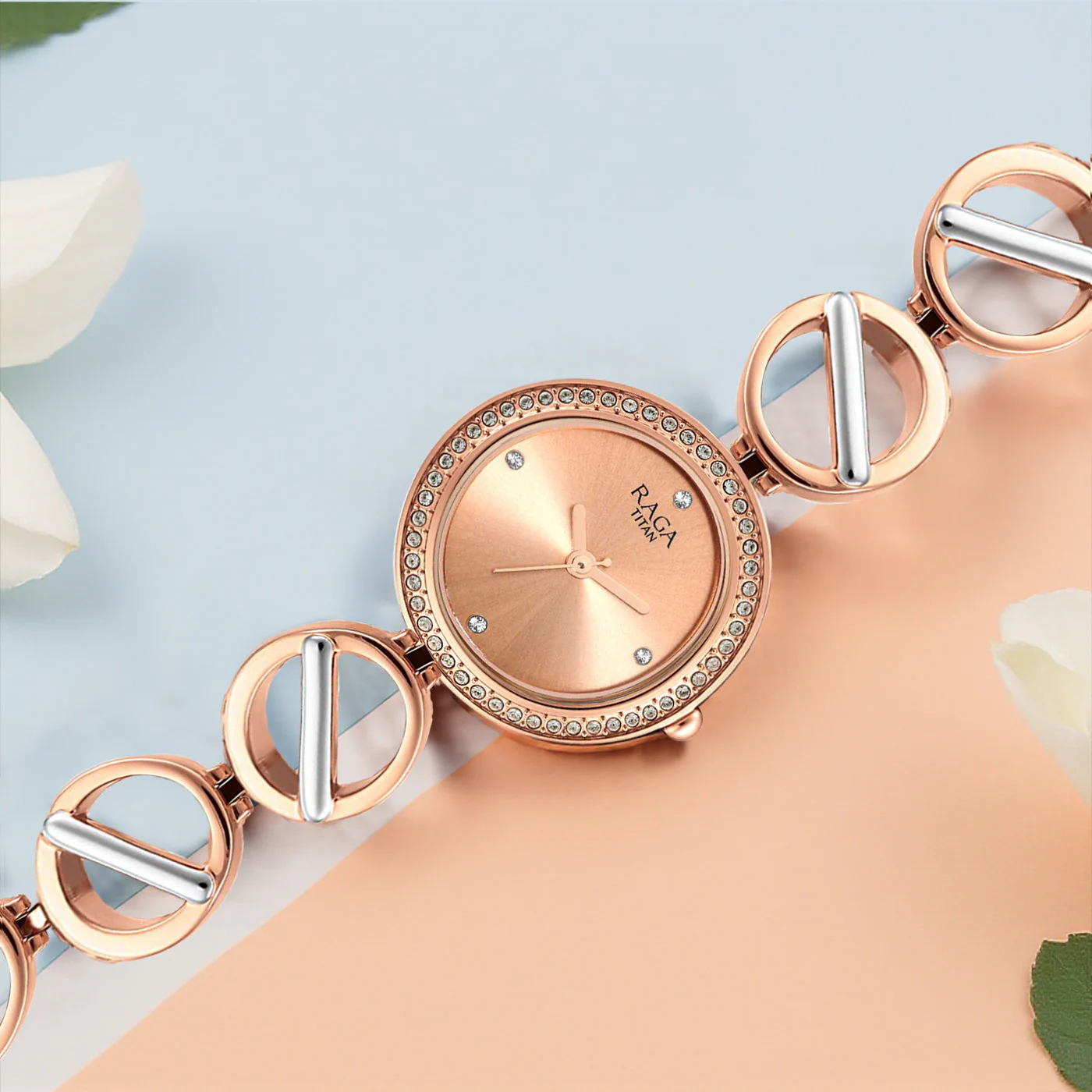 Titan Raga Viva Quartz Analog Rose Gold Dial Two Toned Metal Strap Watch For Women - Image 3