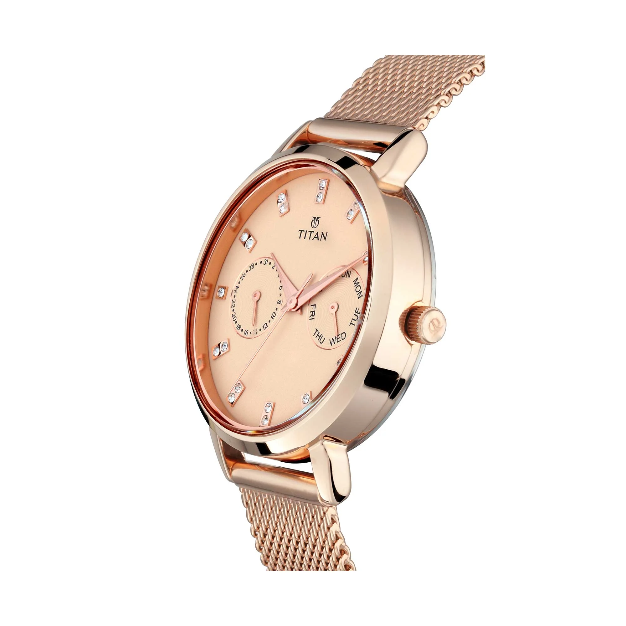 Titan Sparkle Beige Dial Analog Multi Function Watch for Women - Image 3