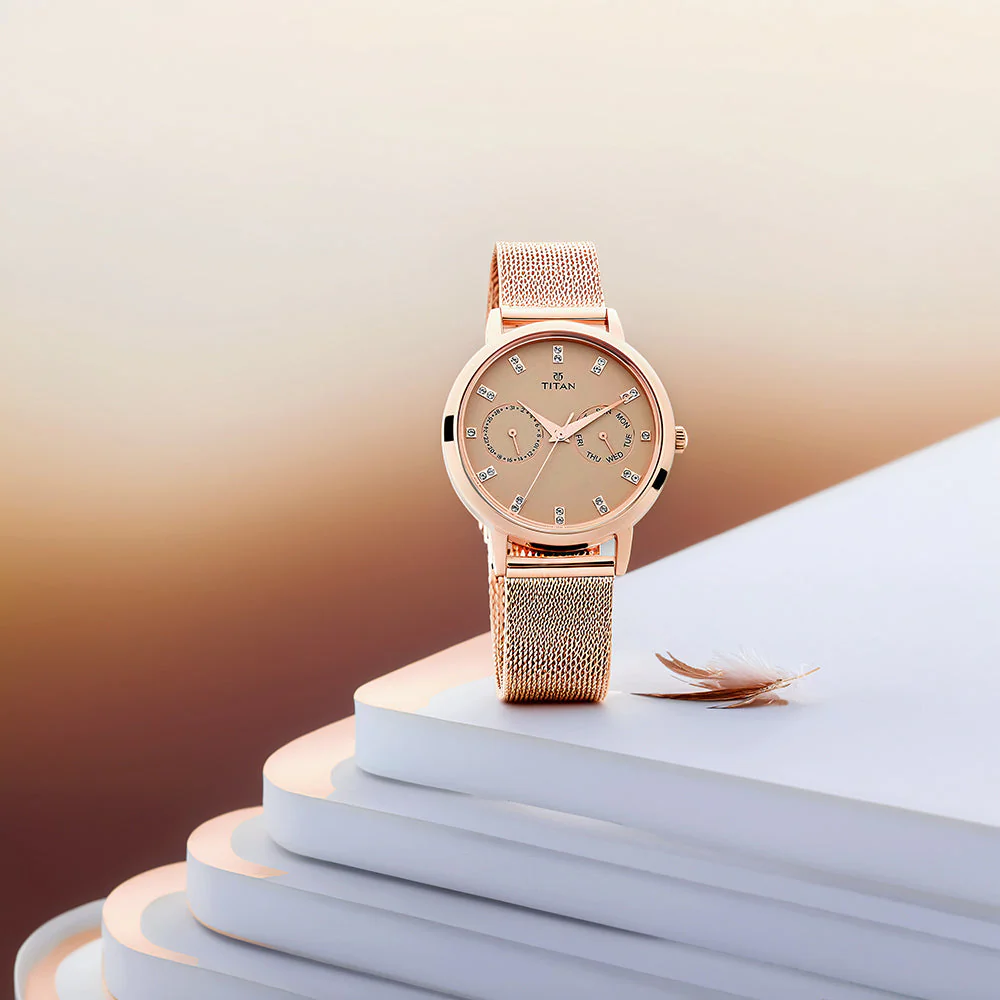 Titan Sparkle Beige Dial Analog Multi Function Watch for Women - Image 7