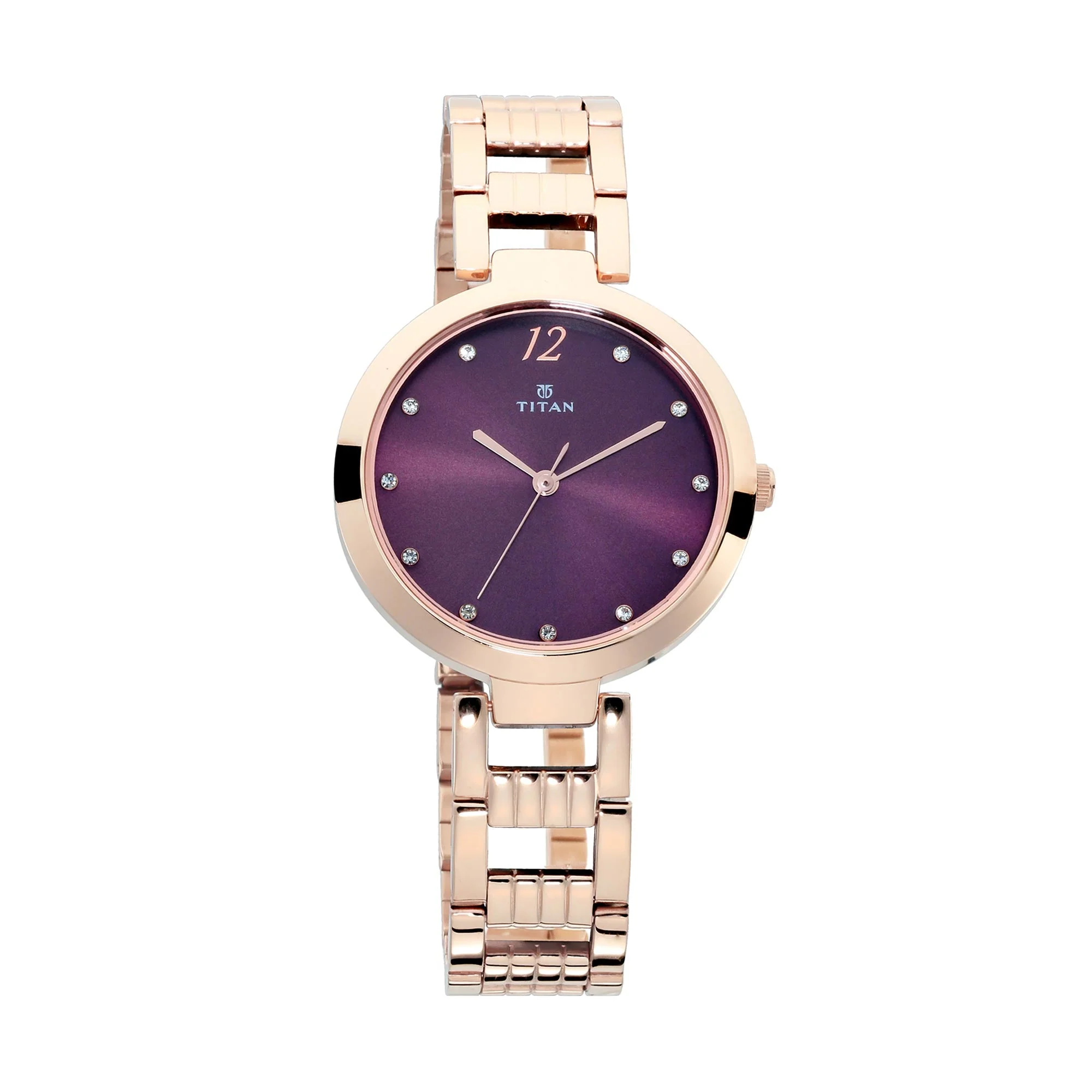Titan Sparkle Purple Dial Analog Stainless Steel Strap Watch for Women - Image 3