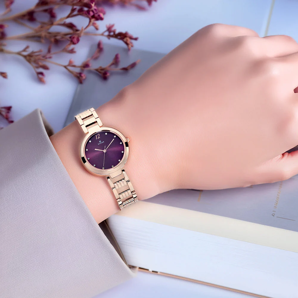 Titan Sparkle Purple Dial Analog Stainless Steel Strap Watch for Women - Image 7