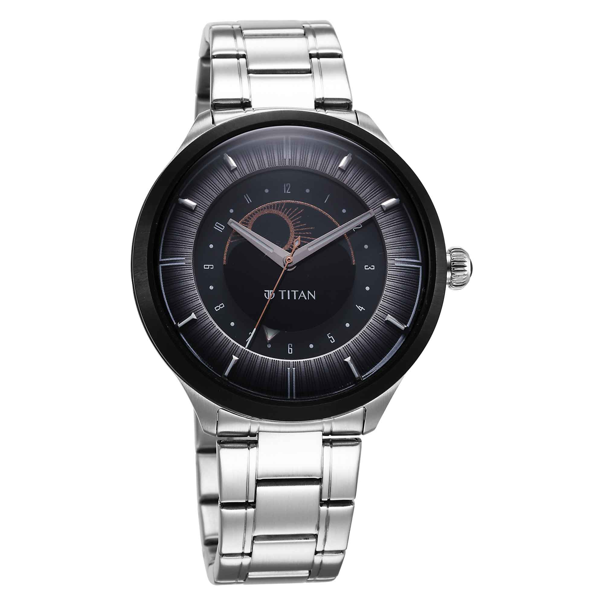 Titan Stellar Luna Sun Moon Disc Grey Dial Watch 10028KM02 - Image 2