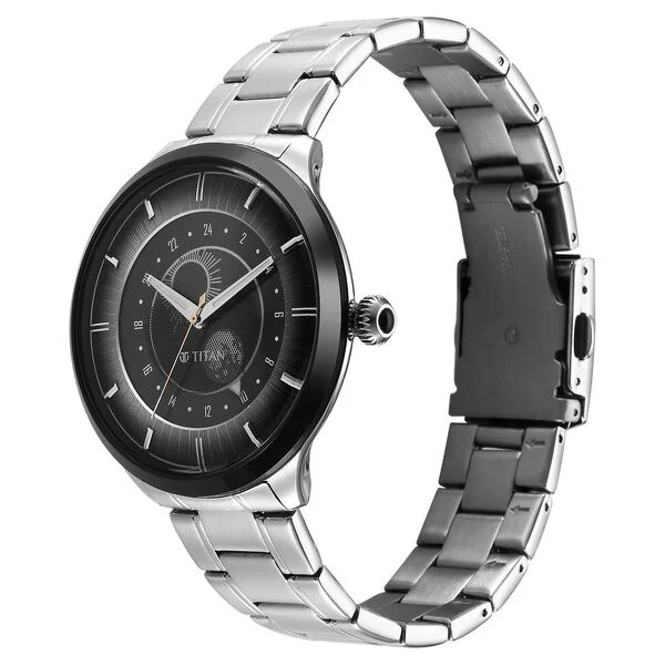 Titan Stellar Luna Sun Moon Disc Grey Dial Watch 10028KM02 - Image 3