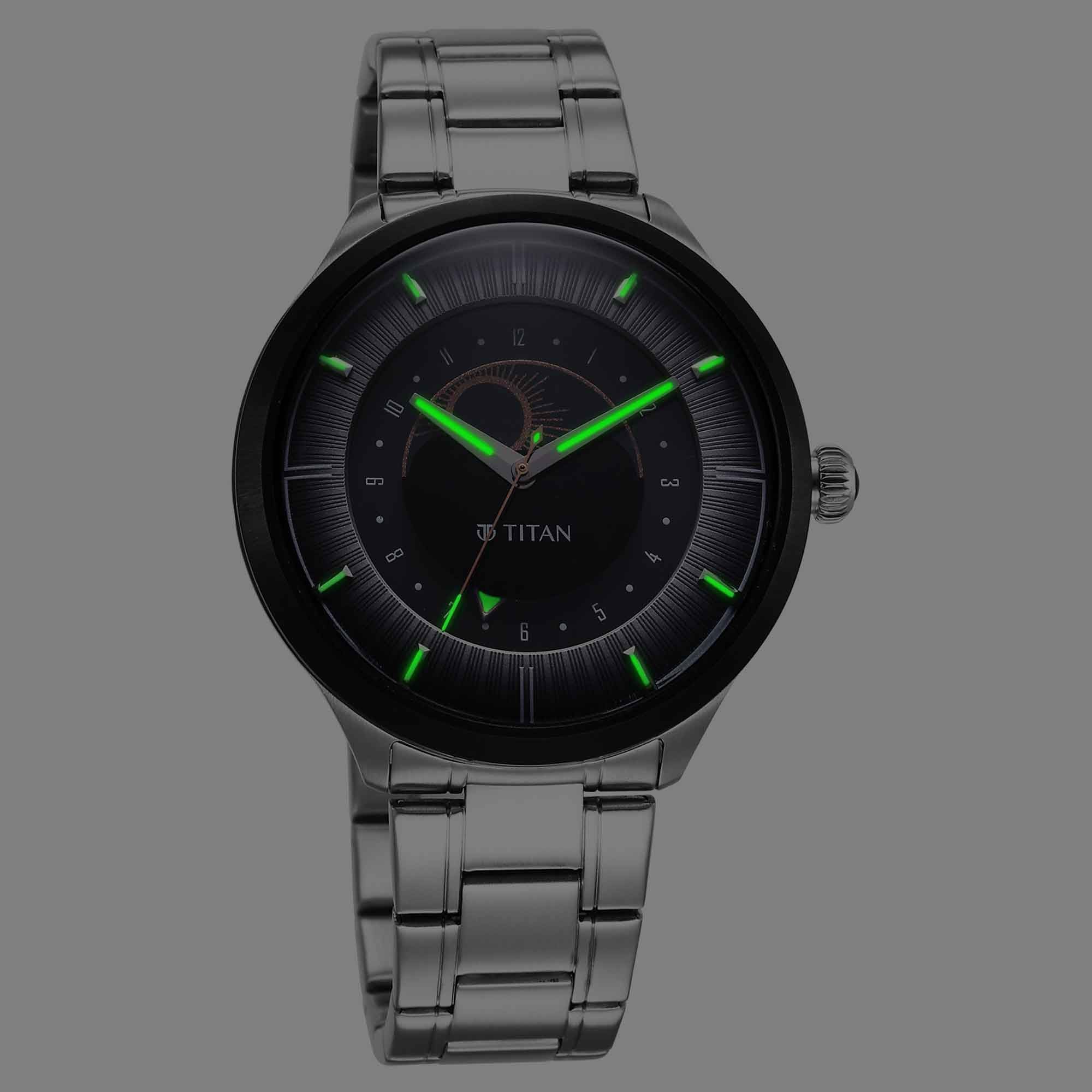 Titan Stellar Luna Sun Moon Disc Grey Dial Watch 10028KM02 - Image 4