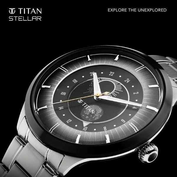 Titan Stellar Luna Sun Moon Disc Grey Dial Watch 10028KM02 - Image 5