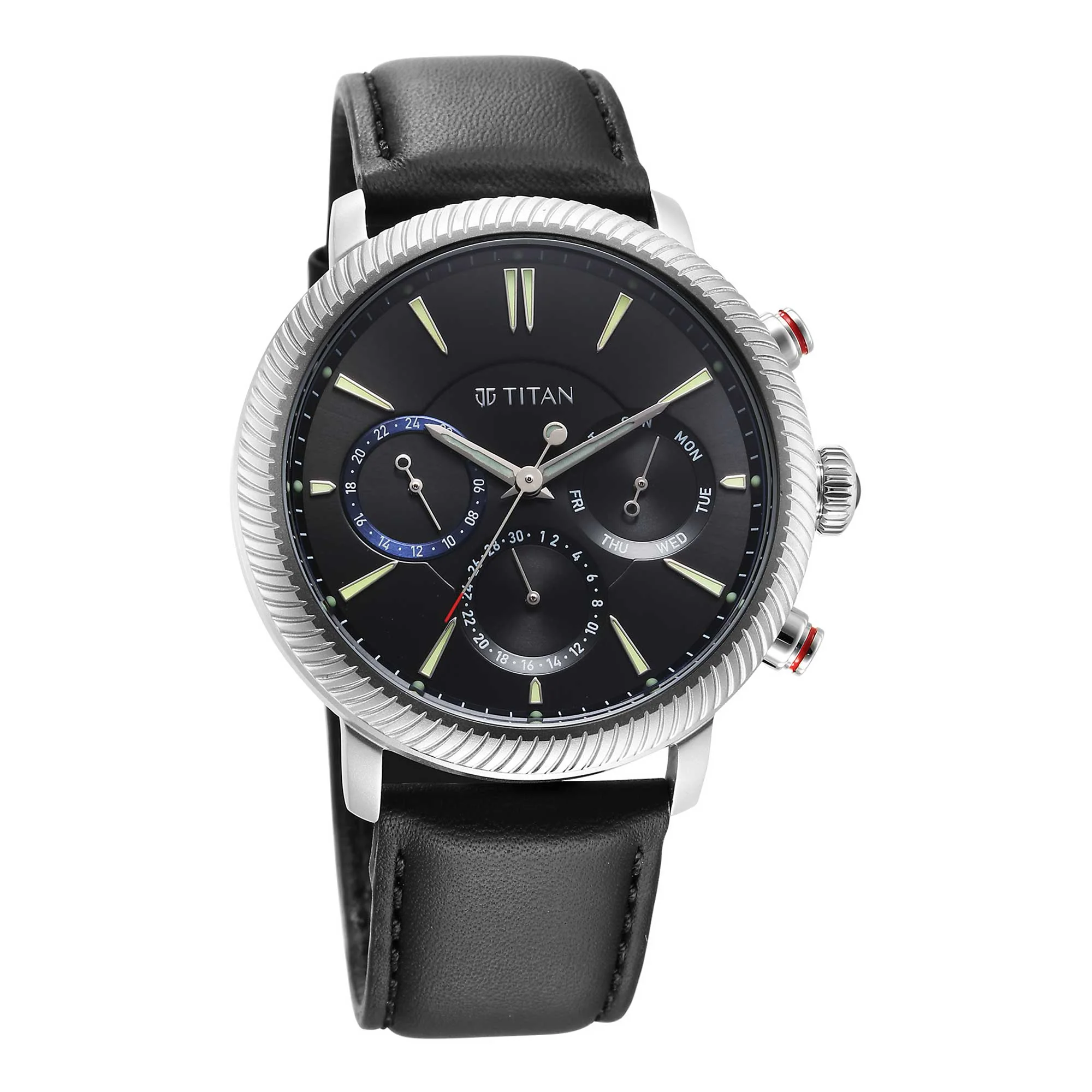 Titan Stellar Quartz Multifunction Black Dial Leather Strap Watch for Men - Image 3