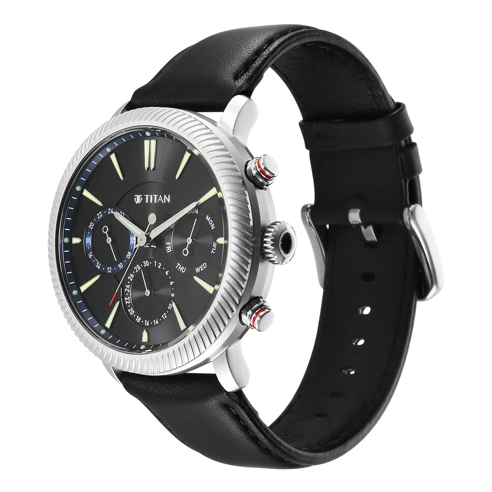 Titan Stellar Quartz Multifunction Black Dial Leather Strap Watch for Men - Image 4