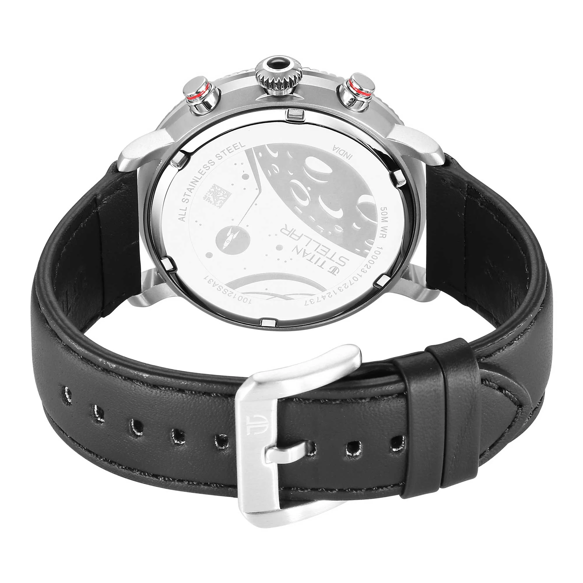 Titan Stellar Quartz Multifunction Black Dial Leather Strap Watch for Men - Image 6