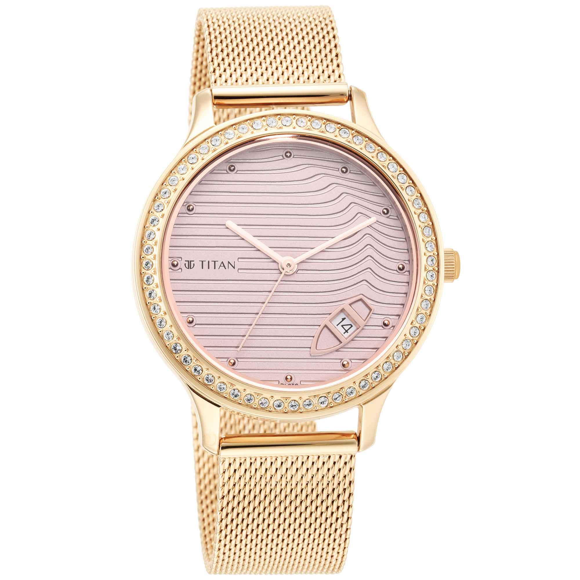 Titan Wander Light Brown Dial Analog Stainless Steel Strap Watch for Women 2634WM04 - Image 3