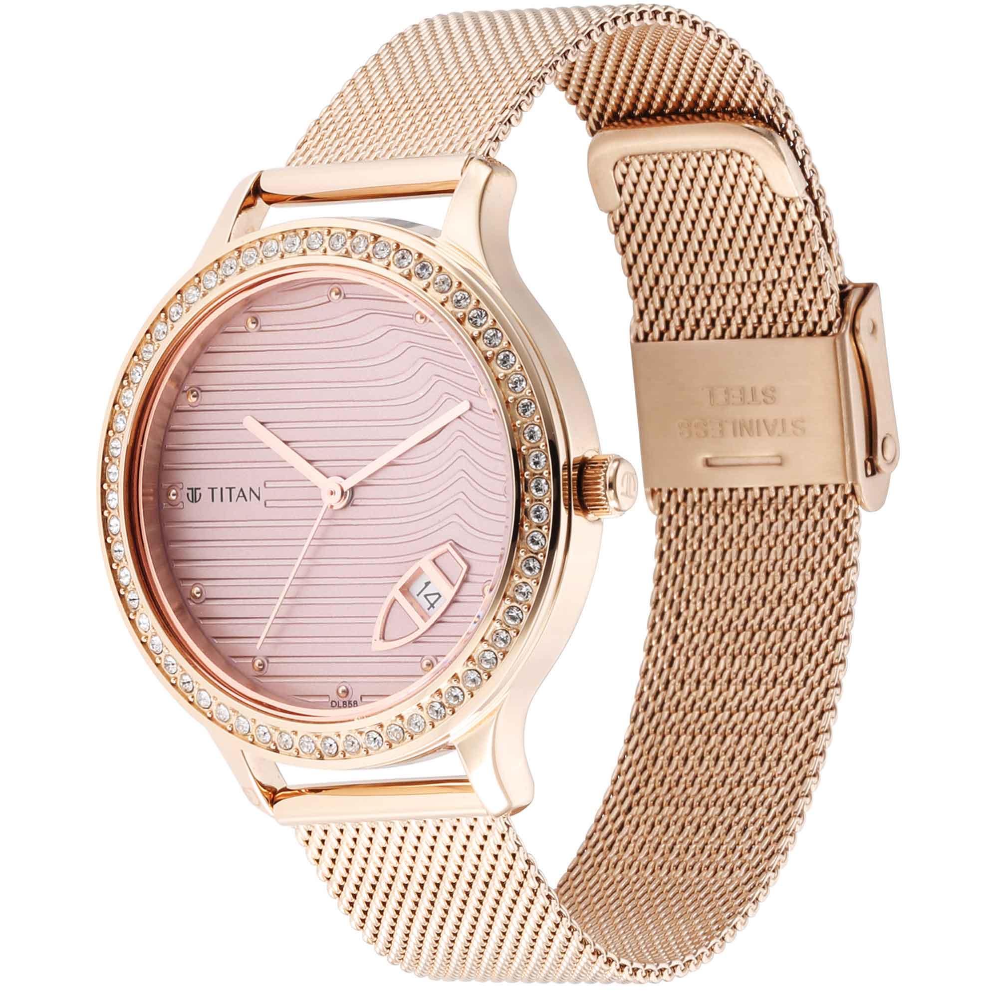 Titan Wander Light Brown Dial Analog Stainless Steel Strap Watch for Women 2634WM04 - Image 4