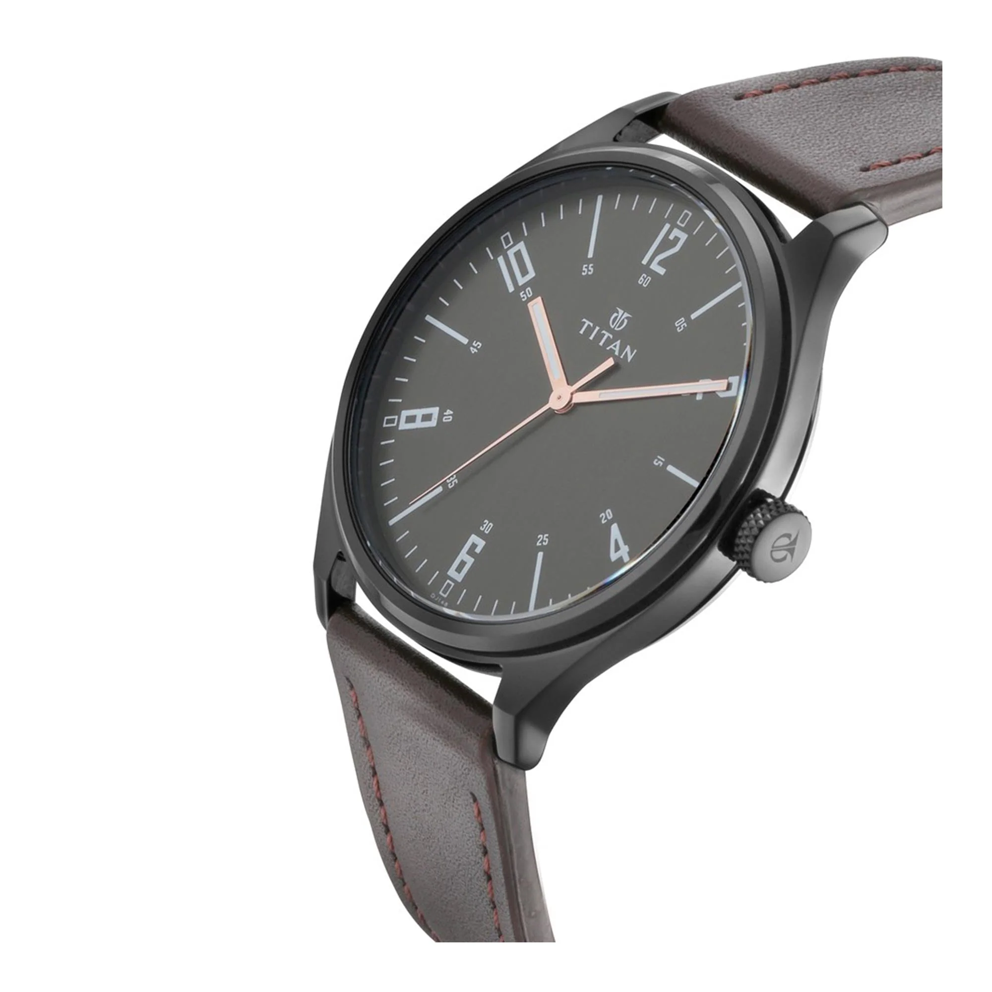 Titan Men's Minimalist Zen Watch Black: Sleek Leather Strap with Contrast Hands - Image 2