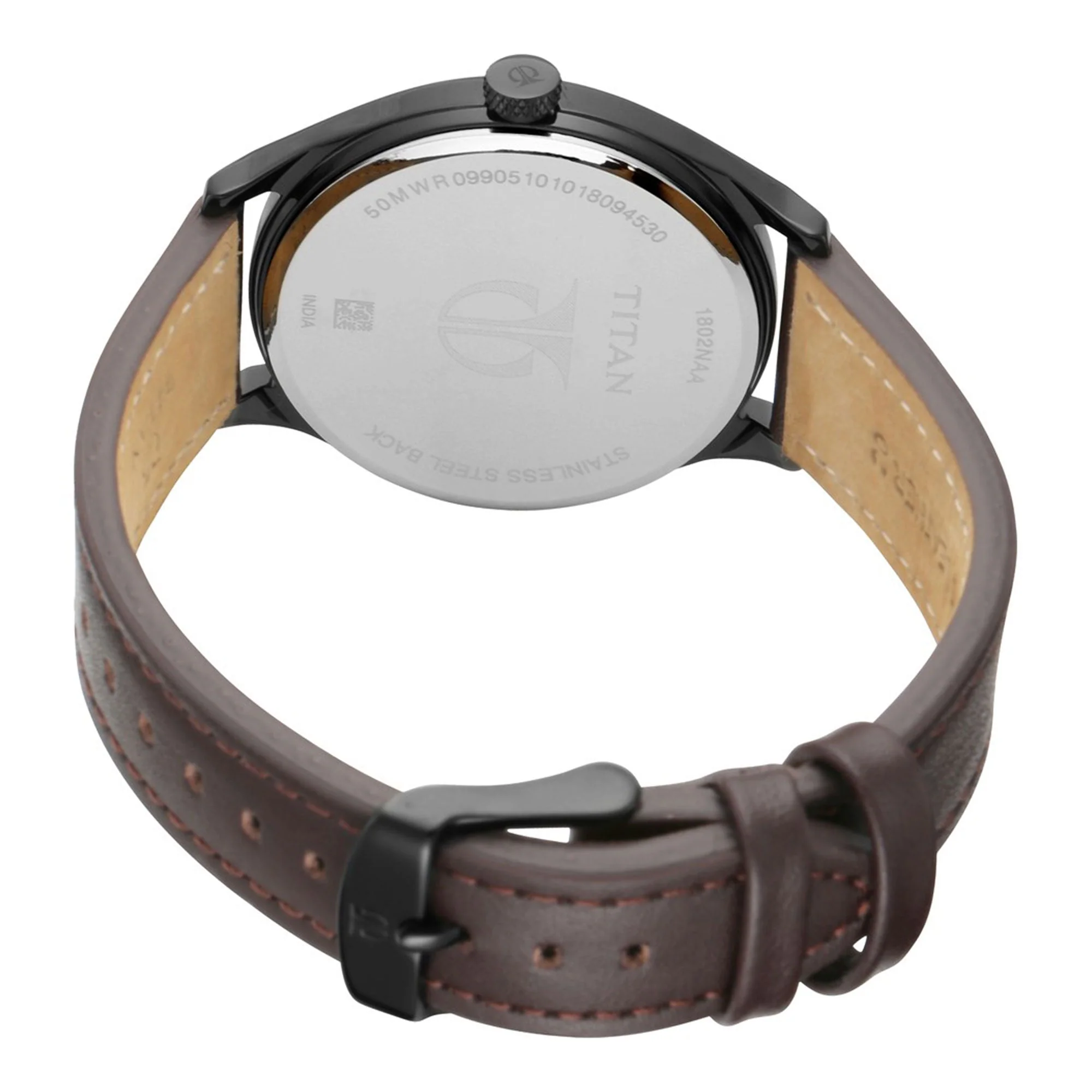 Titan Men's Minimalist Zen Watch Black: Sleek Leather Strap with Contrast Hands - Image 4