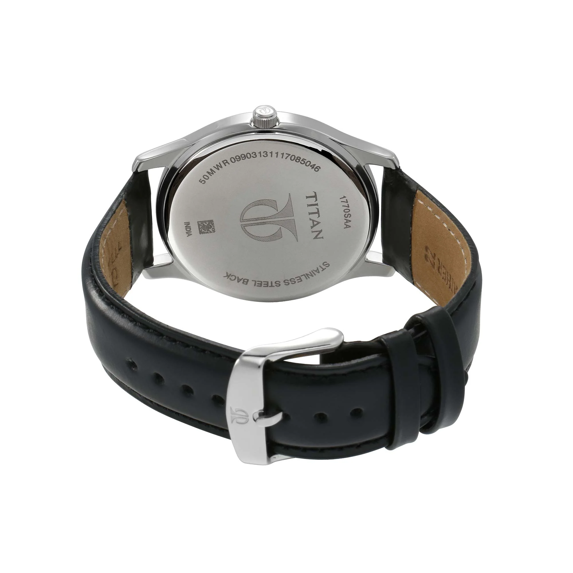 Titan Workwear Black Dial Analog with Date Leather Strap watch for Men - Image 4