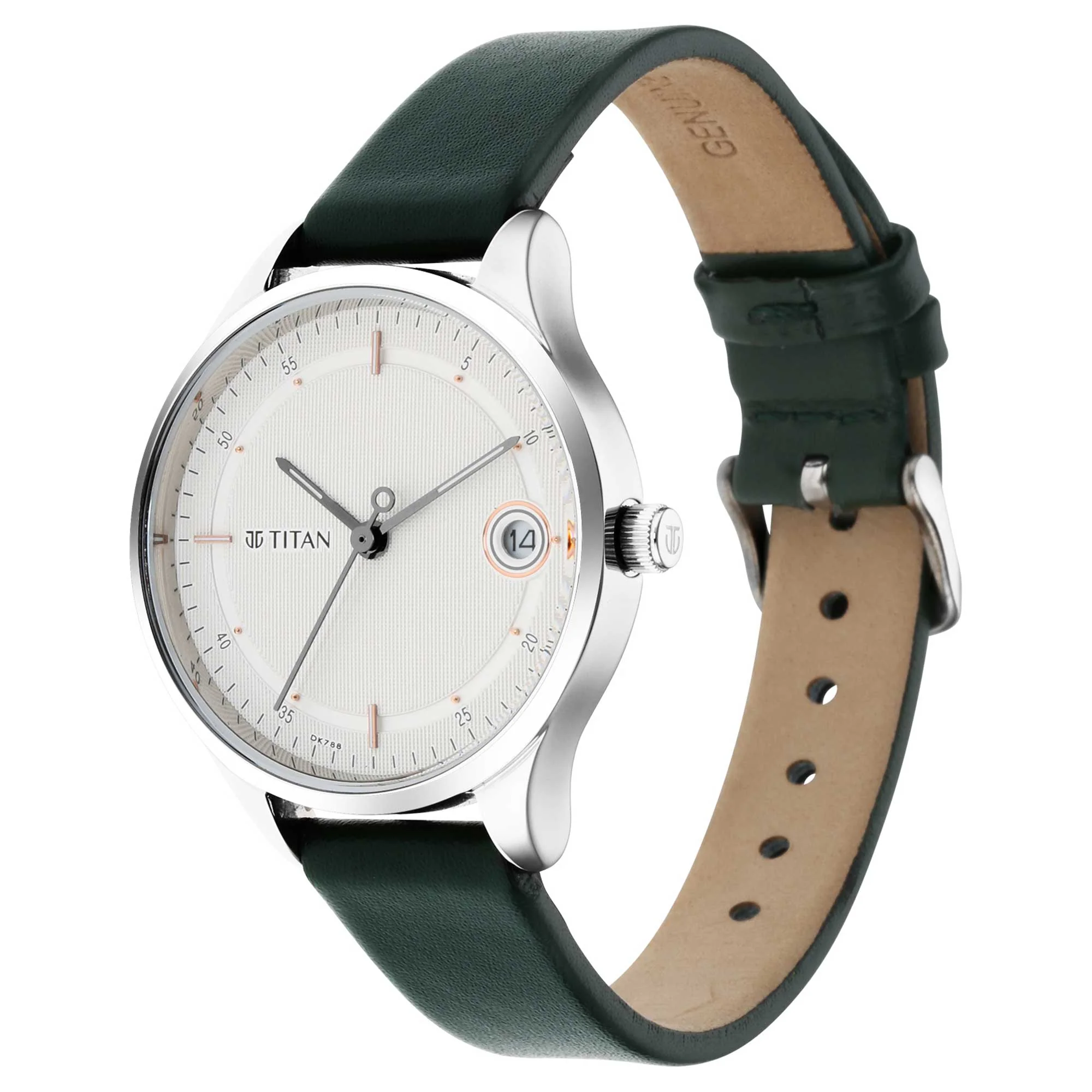 Workwear Silver Dial Green Leather Strap Watch - Image 2